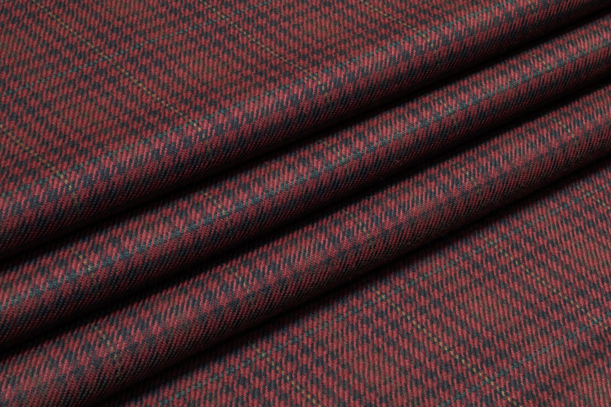 Checked Italian Wool Nylon Suiting - Burgundy