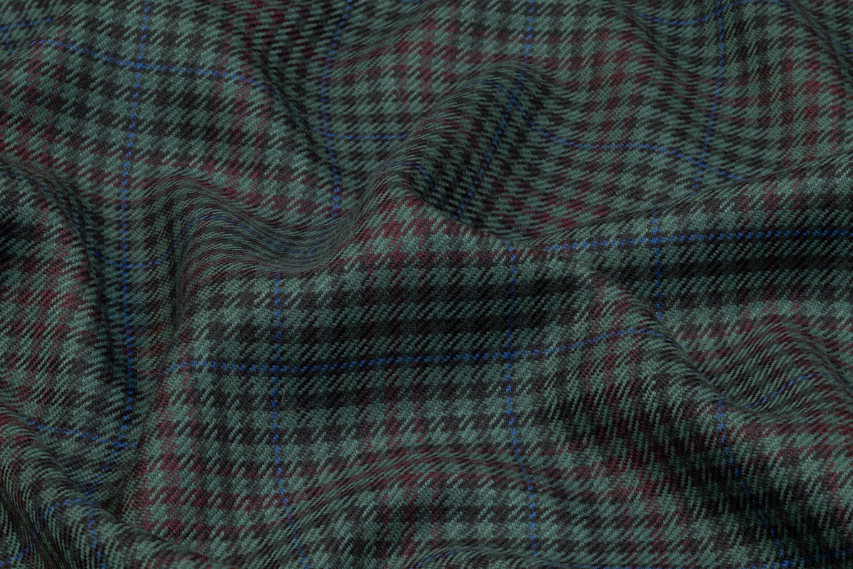 Checked Italian Wool Nylon Suiting - Green