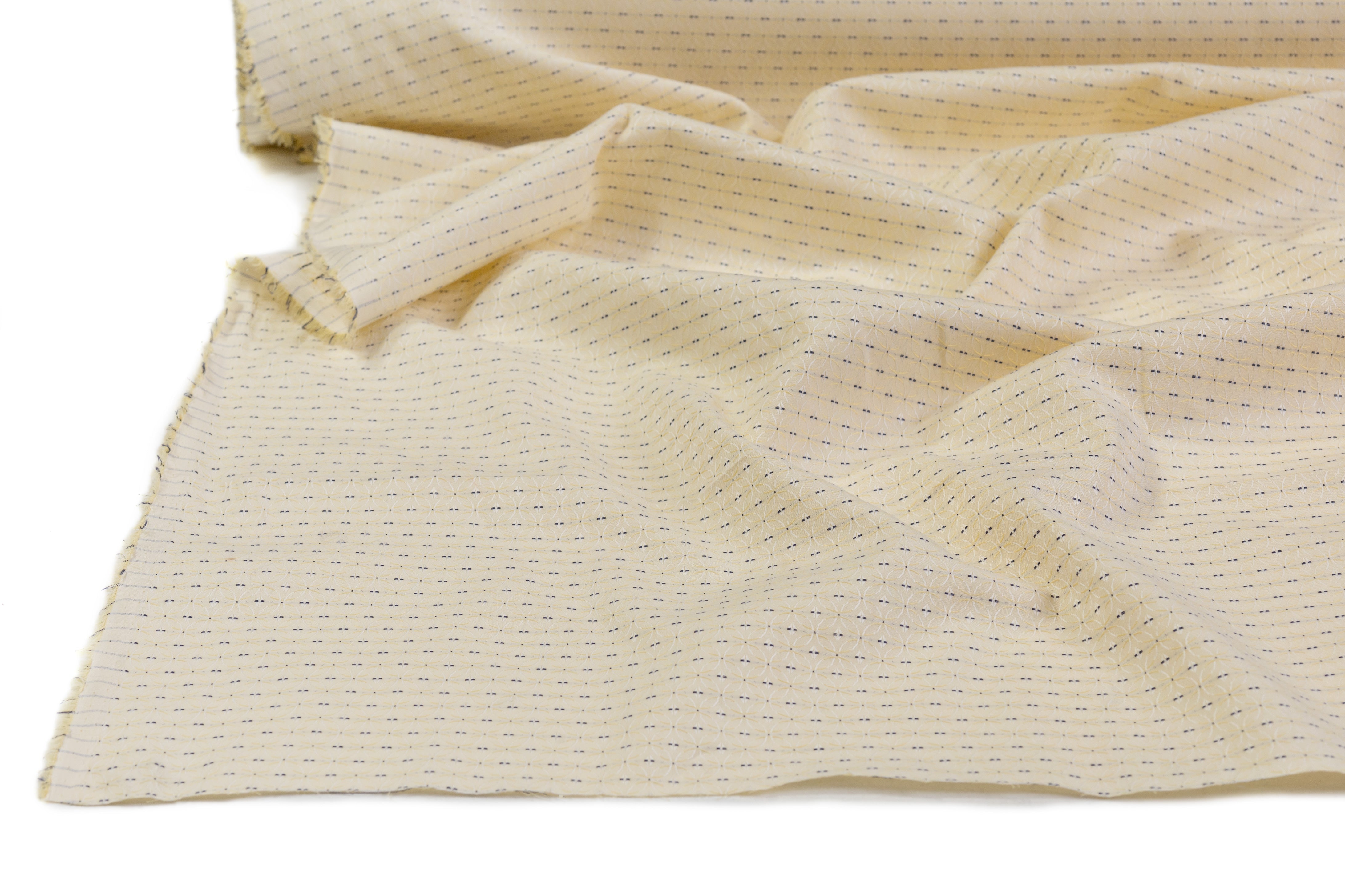 Italian Cotton Jacquard Shirting - Pale Yellow / Navy