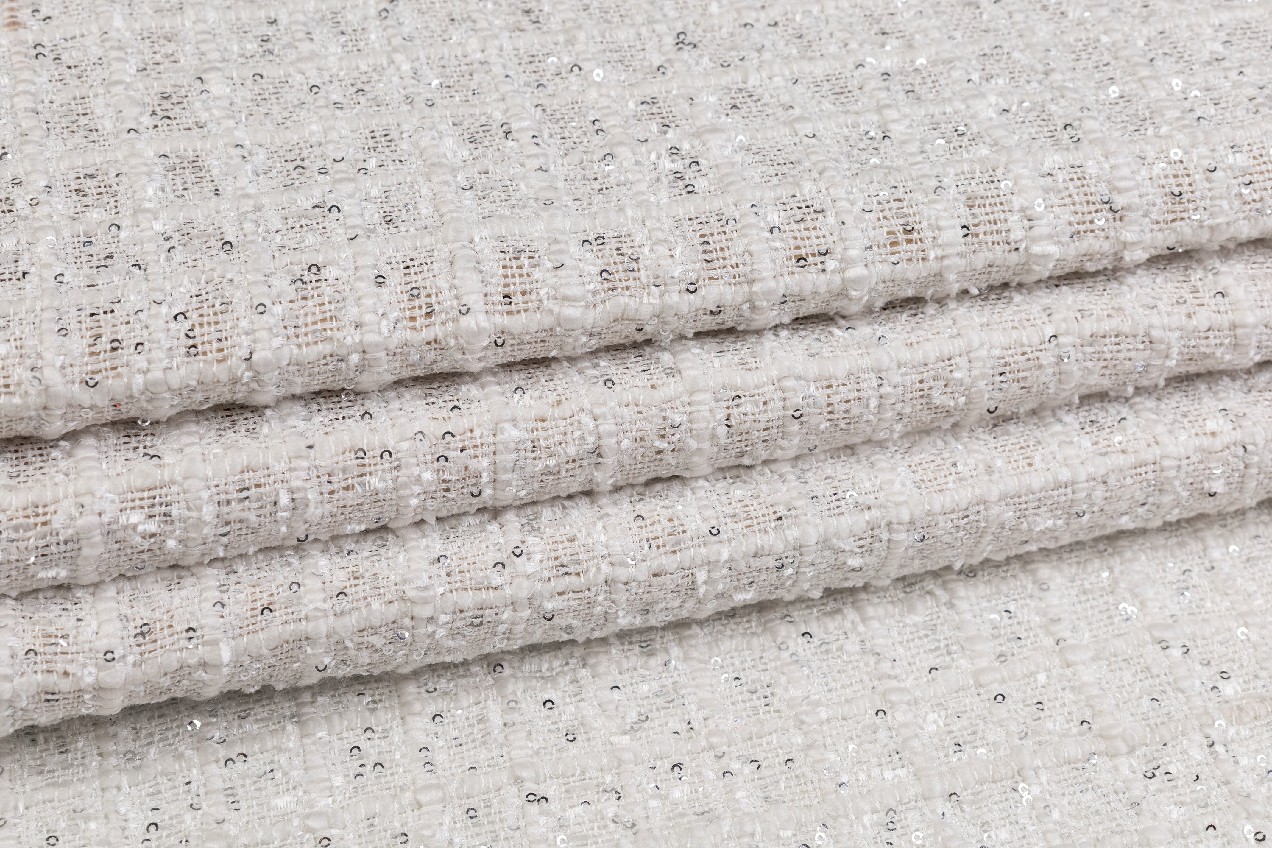 Sequined Chenille Tweed - White