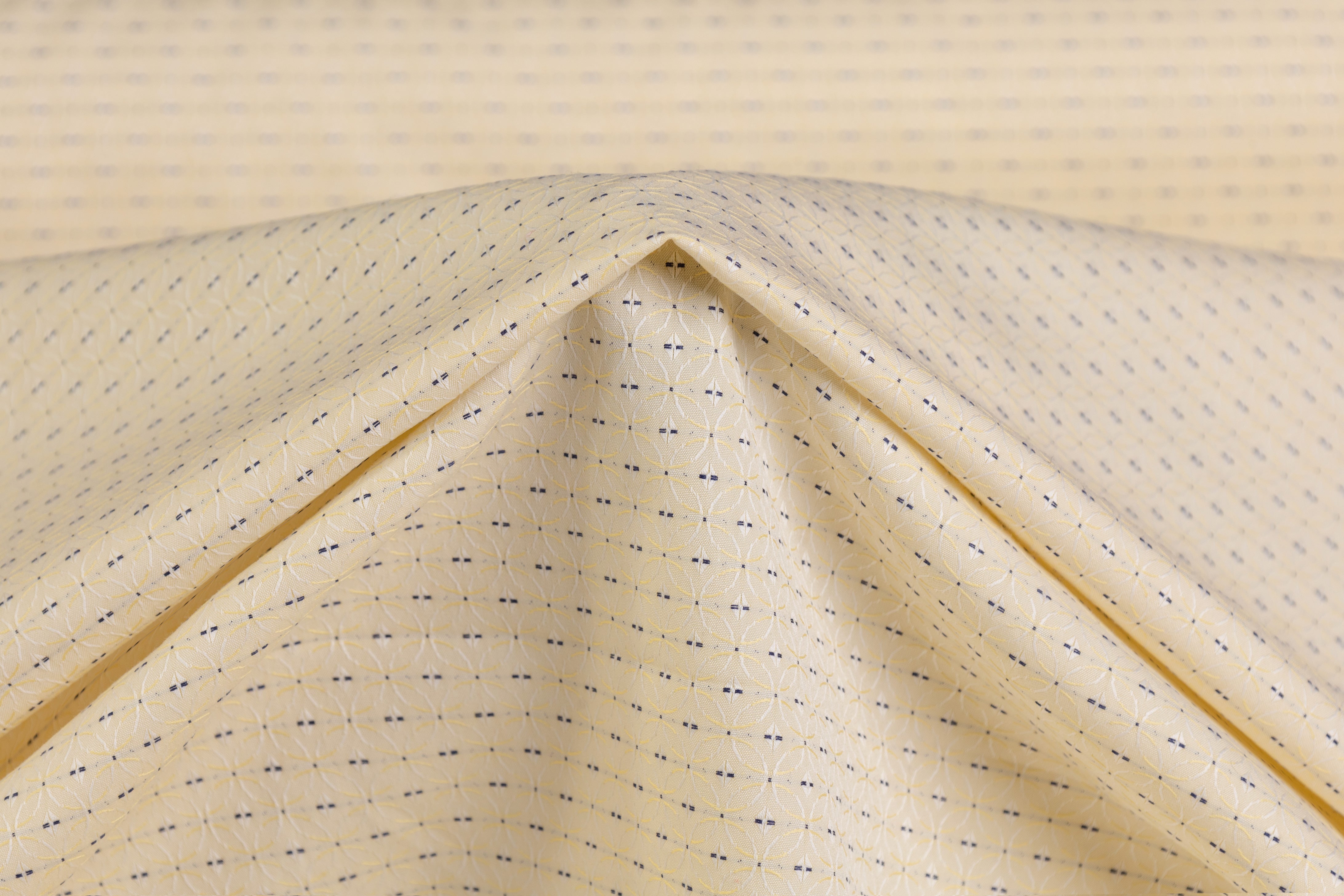 Italian Cotton Jacquard Shirting - Pale Yellow / Navy