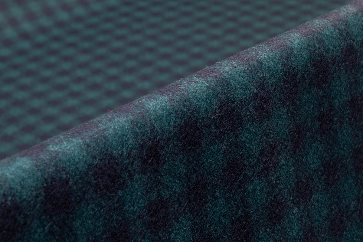 Checked Italian Felted Wool Blend - Teal / Navy Blue