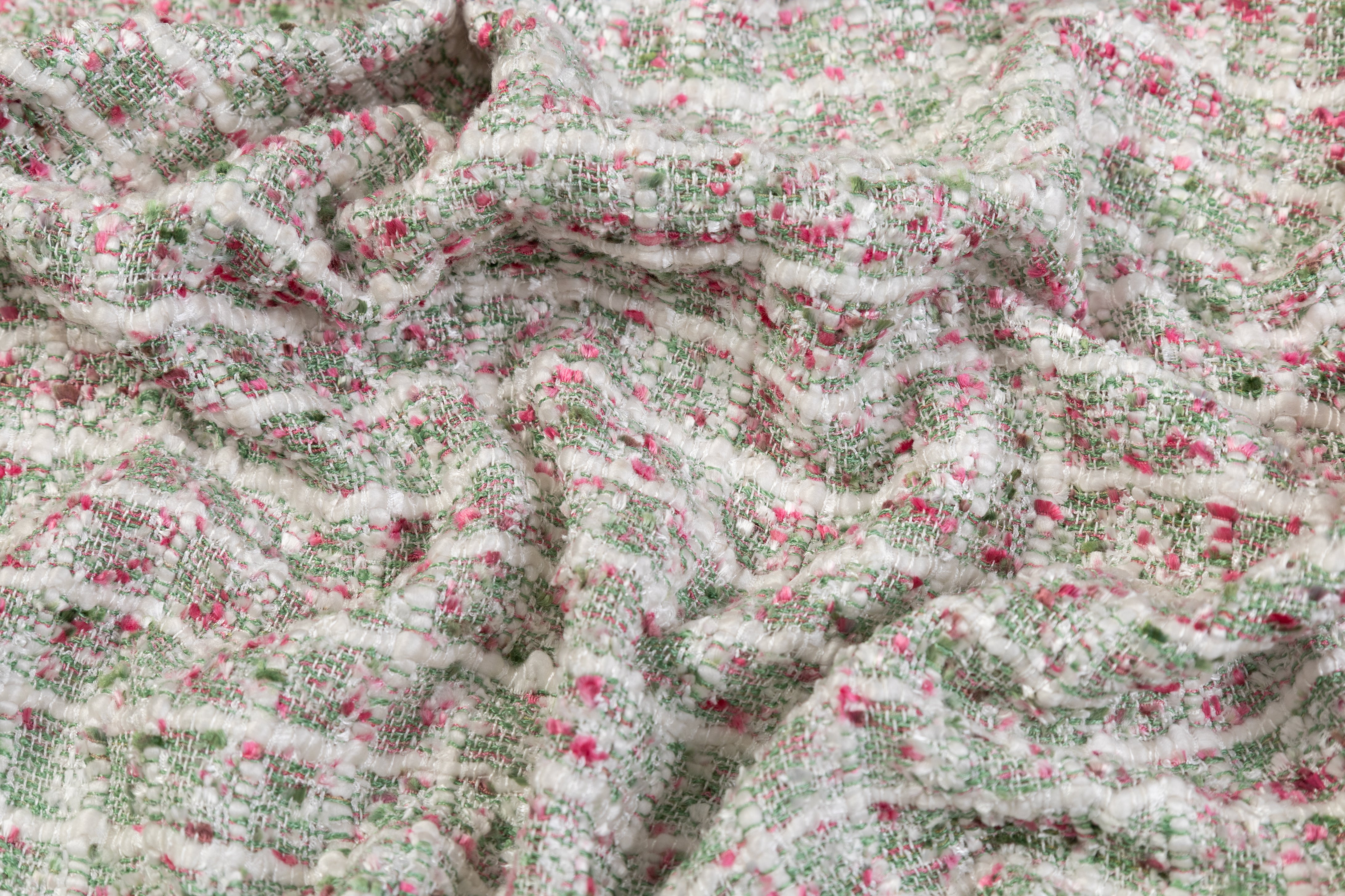 Viscose Chenille Tweed - Green / Pink / White