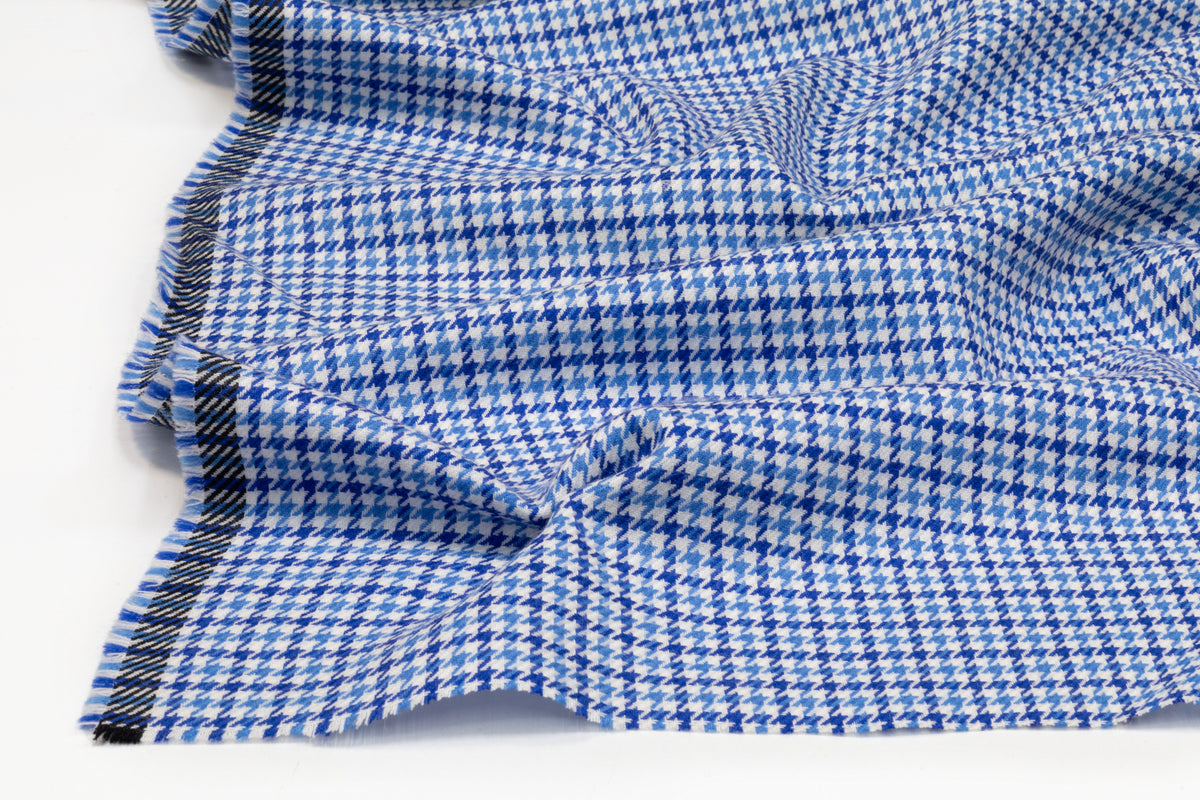 Houndstooth Italian Wool Suiting - Blue / Off White