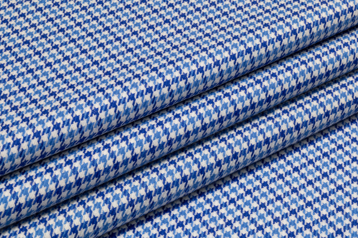Houndstooth Italian Wool Suiting - Blue / Off White