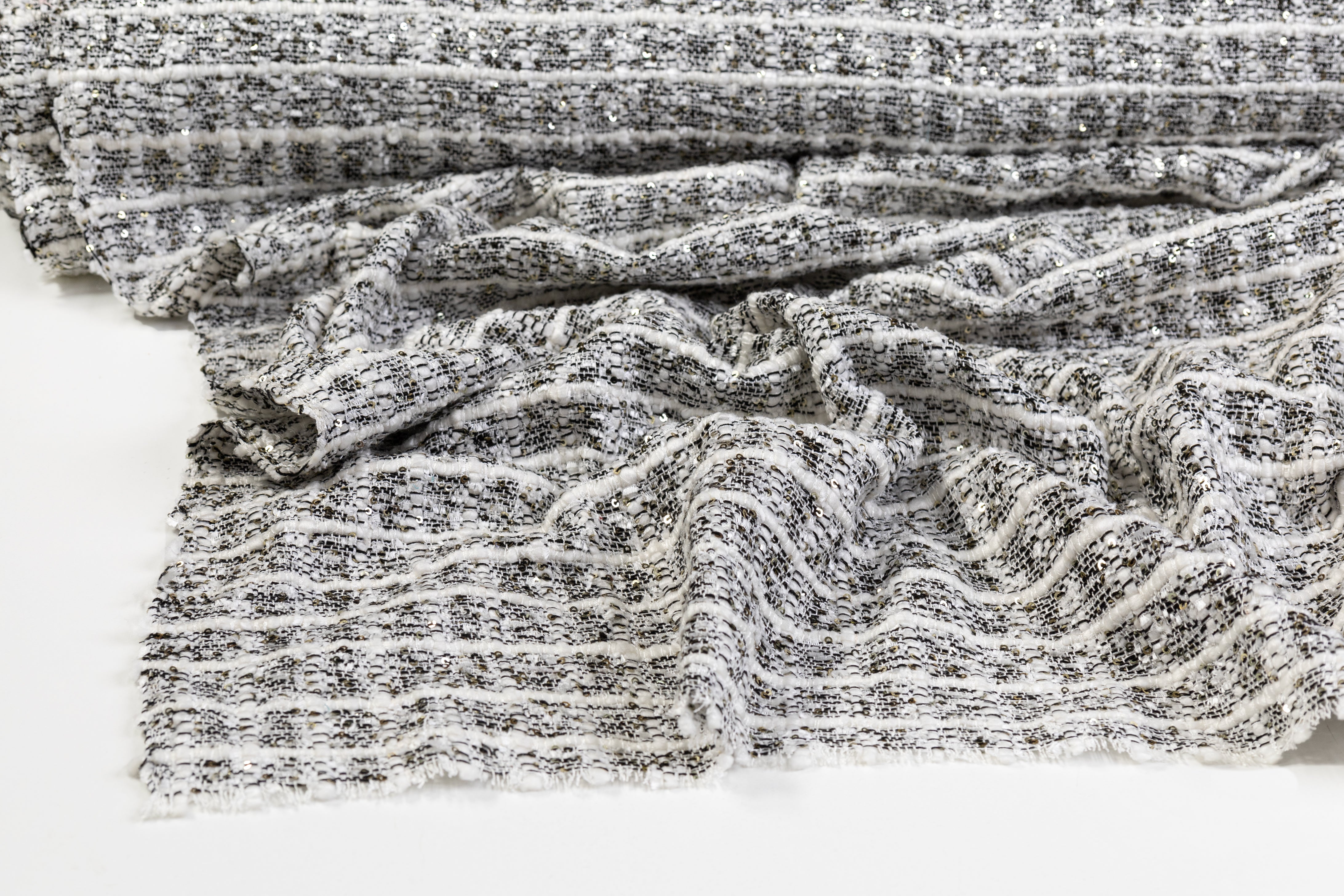 Sequined Chenille Tweed - Black / White