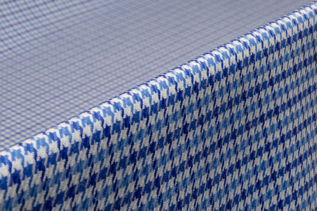 Houndstooth Italian Wool Suiting - Blue / Off White