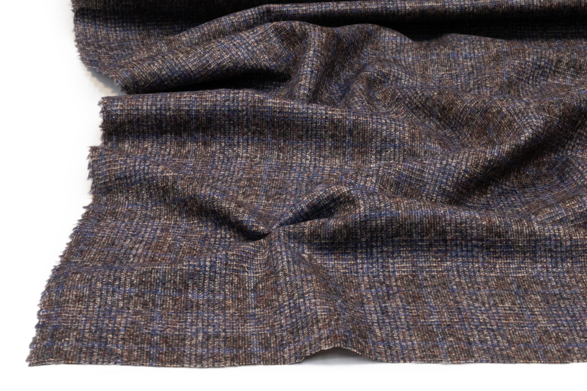 Ferla - Plaid Italian Alpaca Wool Suiting - Brown / Blue