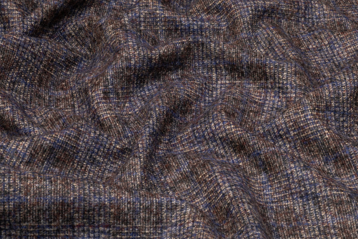 Ferla - Plaid Italian Alpaca Wool Suiting - Brown / Blue