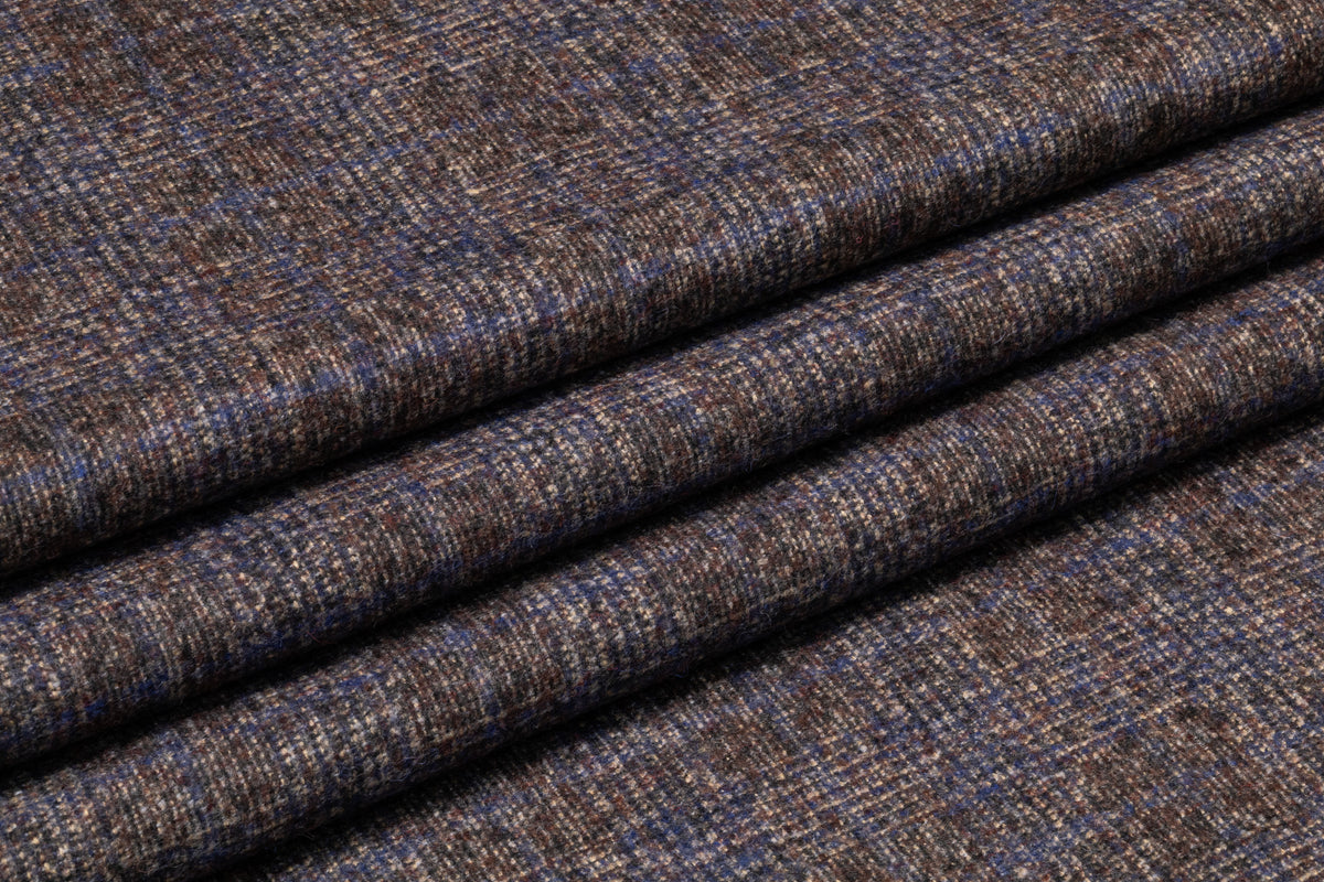 Ferla - Plaid Italian Alpaca Wool Suiting - Brown / Blue