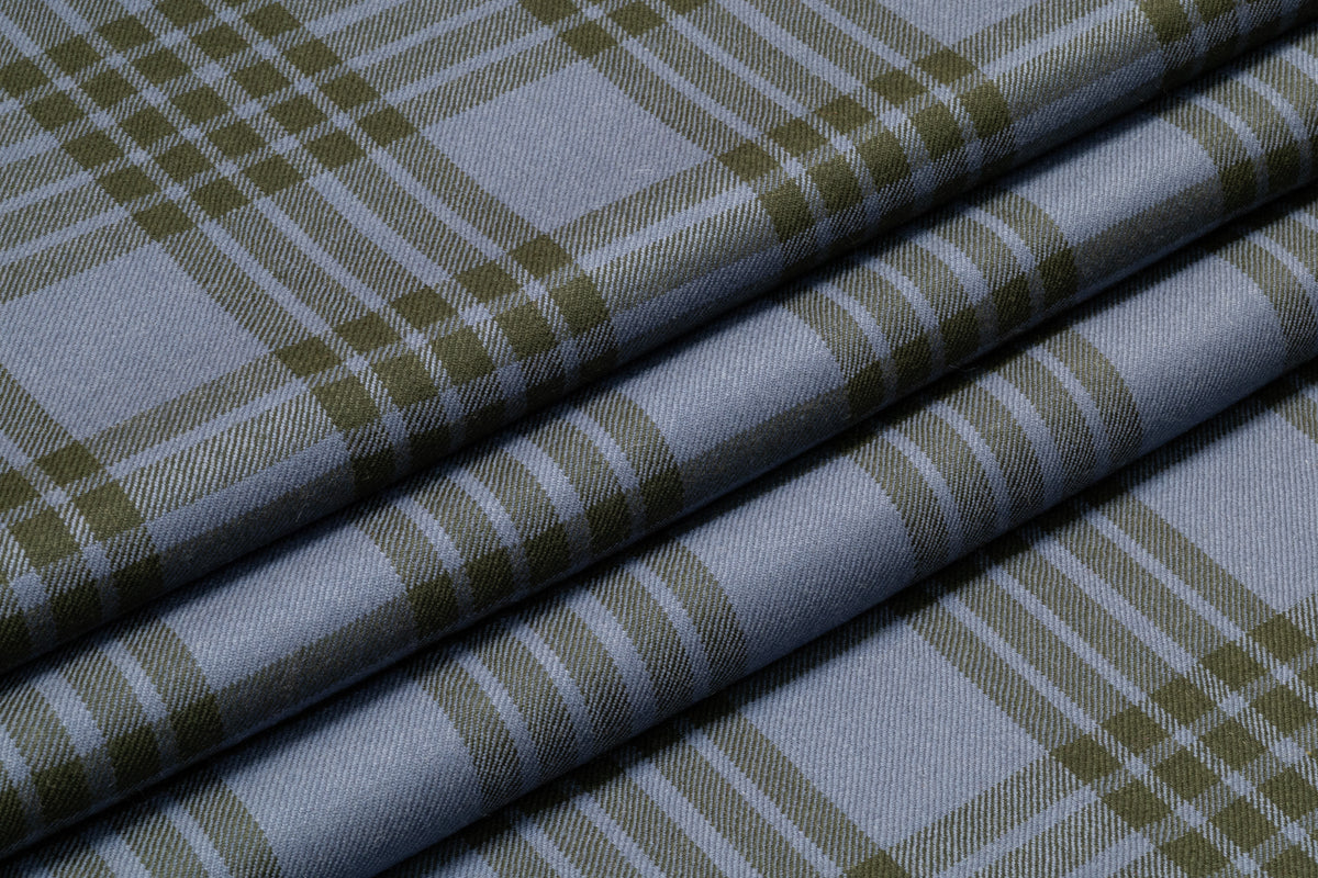 Plaid Italian Wool Suiting - Green / Slate Blue