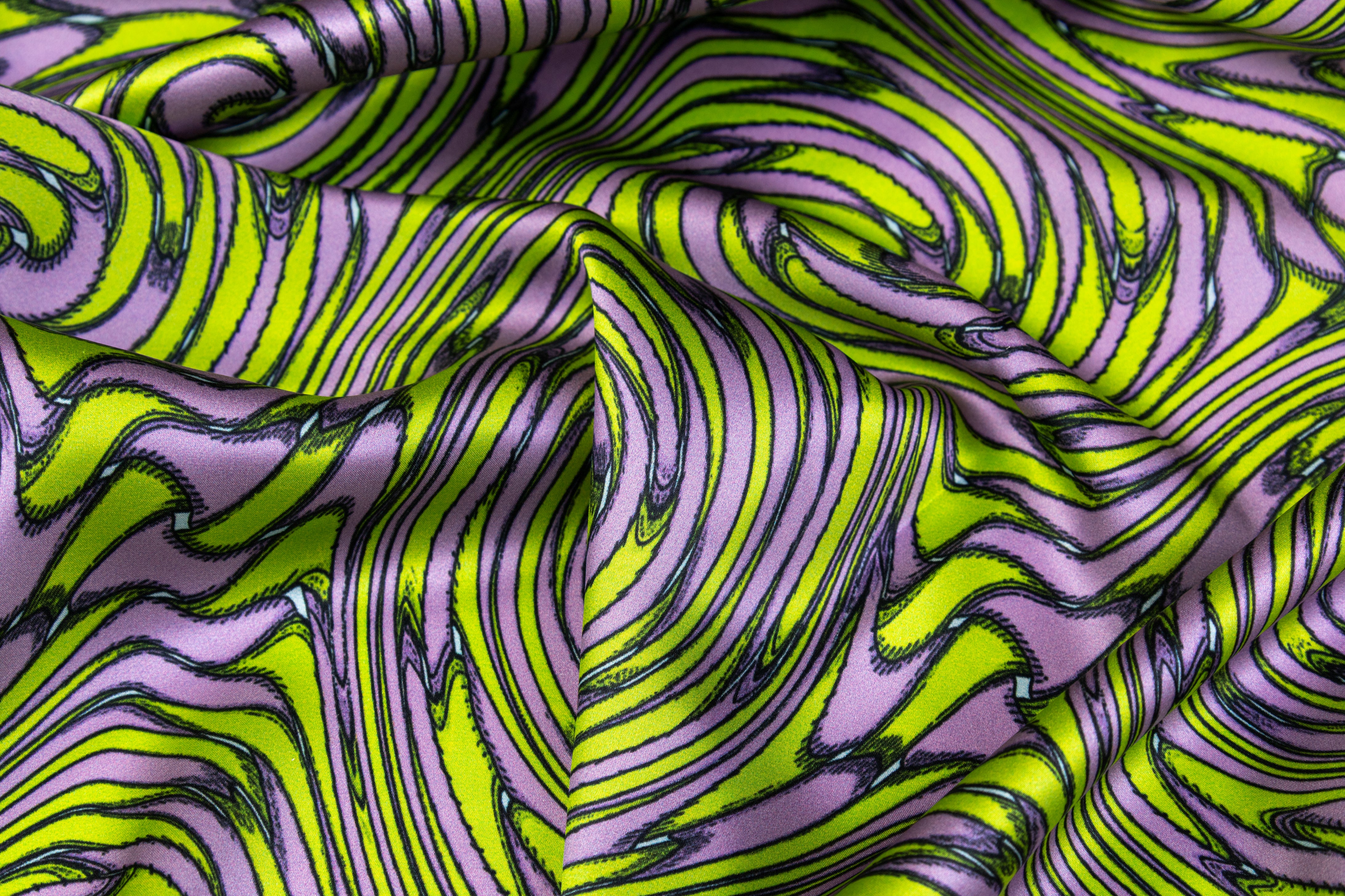 Abstract Italian Silk Charmeuse - Green / Purple