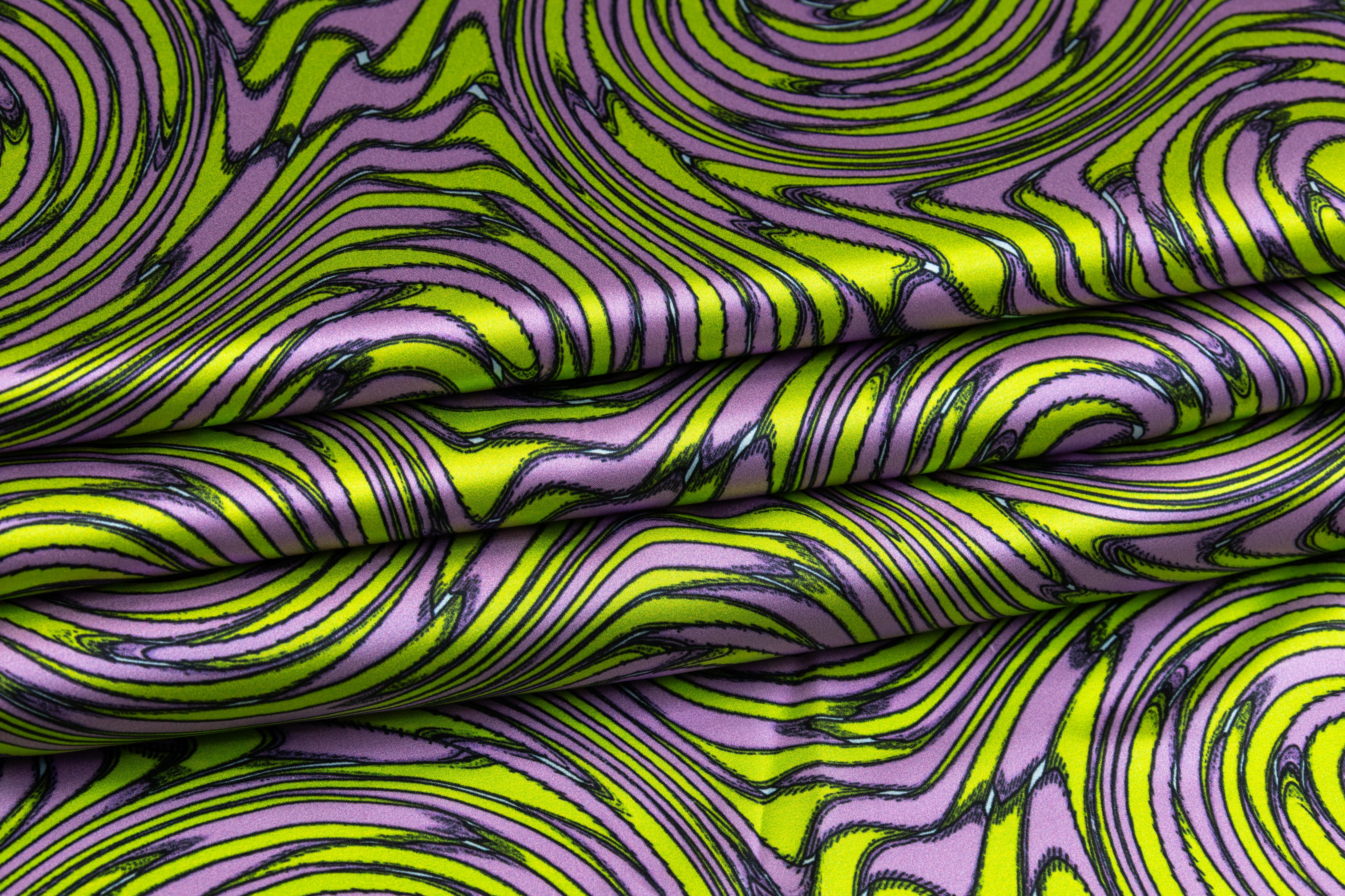 Abstract Italian Silk Charmeuse - Green / Purple