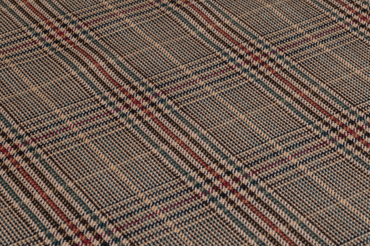 Plaid Italian Extra Fine Merino Wool Suiting - Taupe / Green / Burgundy