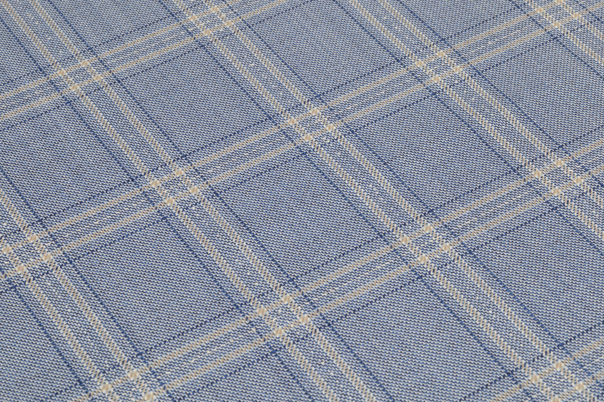 Textured Plaid Italian Wool Suiting - Blue / Tan