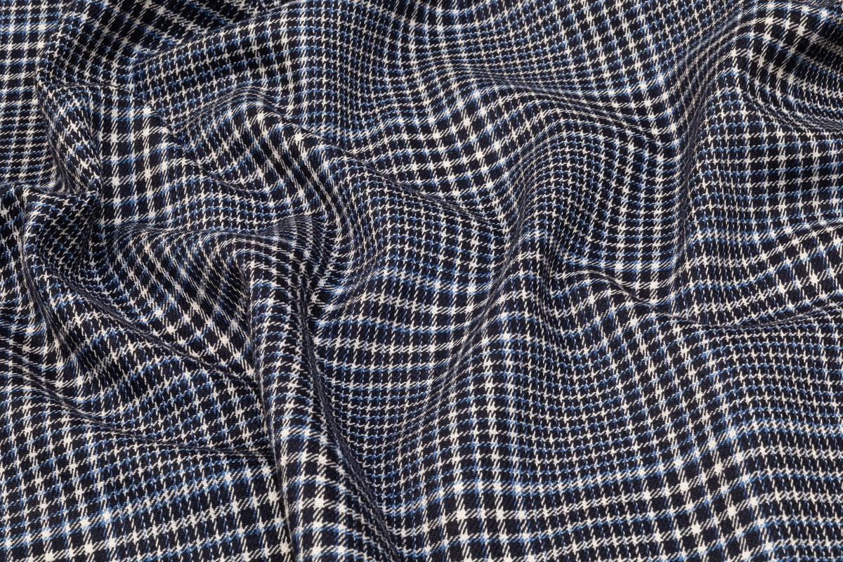 Checked Italian Cotton Wool Suiting - Blue / White