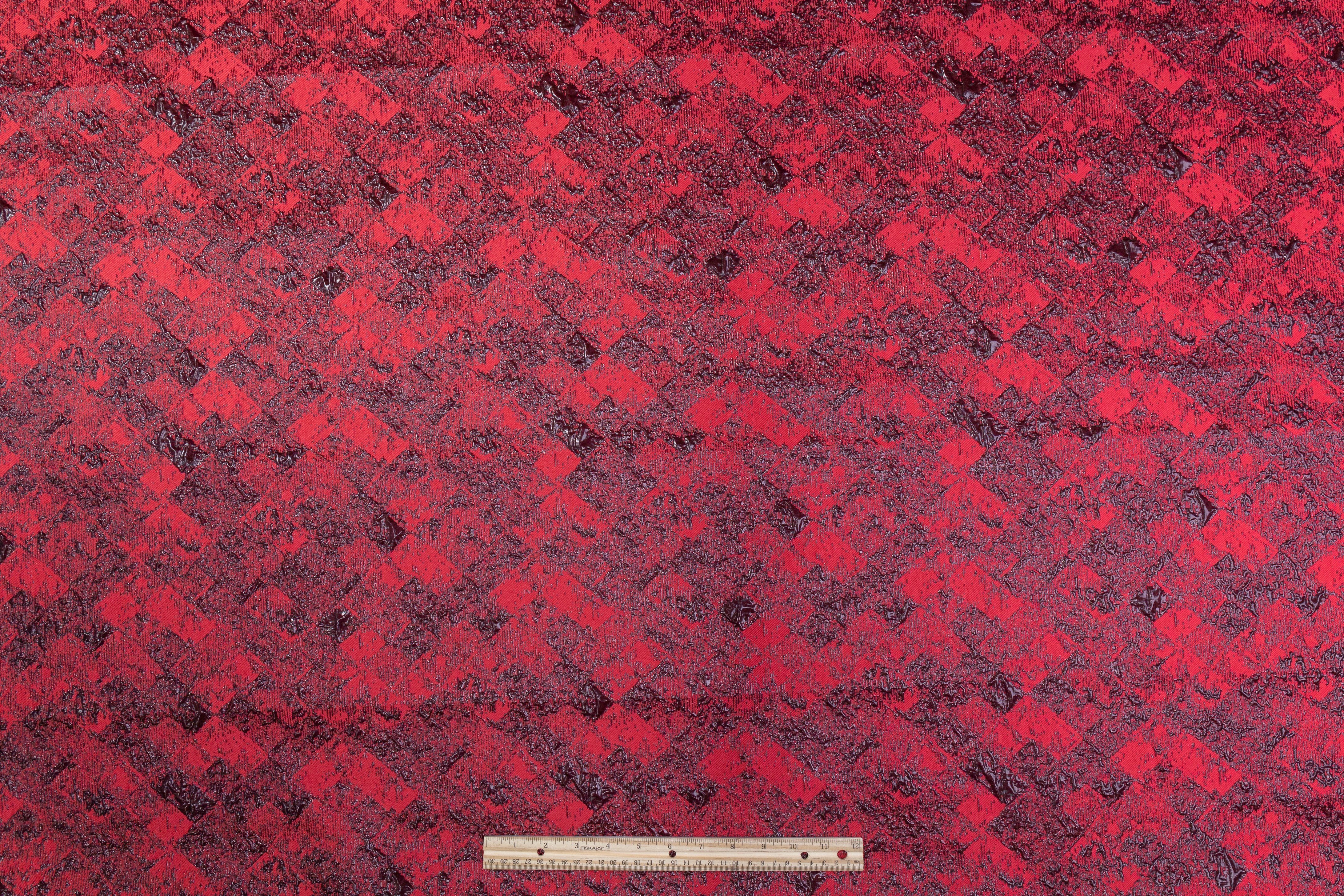 Abstract Metallic Cloqué Brocade - Red / Black