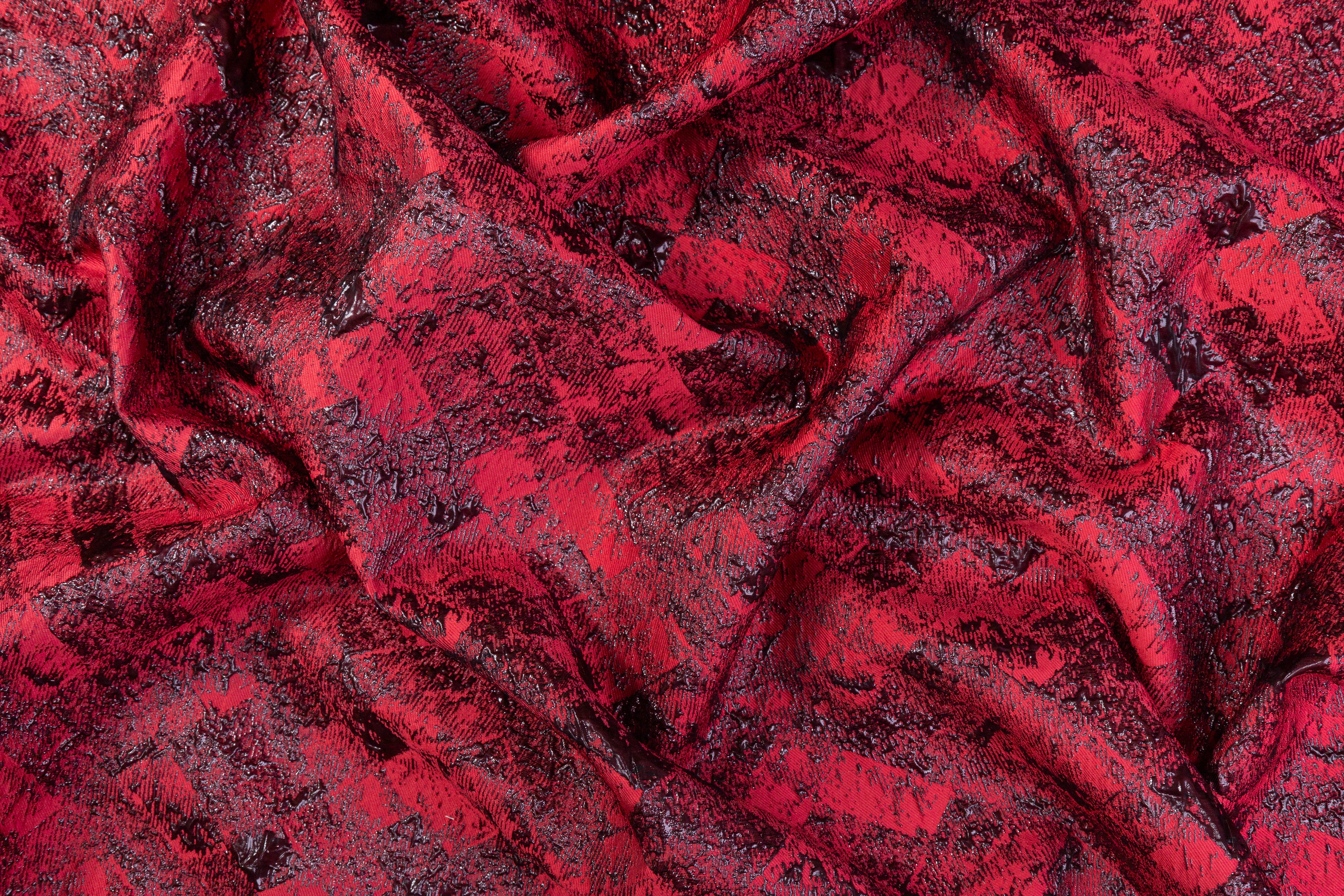 Abstract Metallic Cloqué Brocade - Red / Black