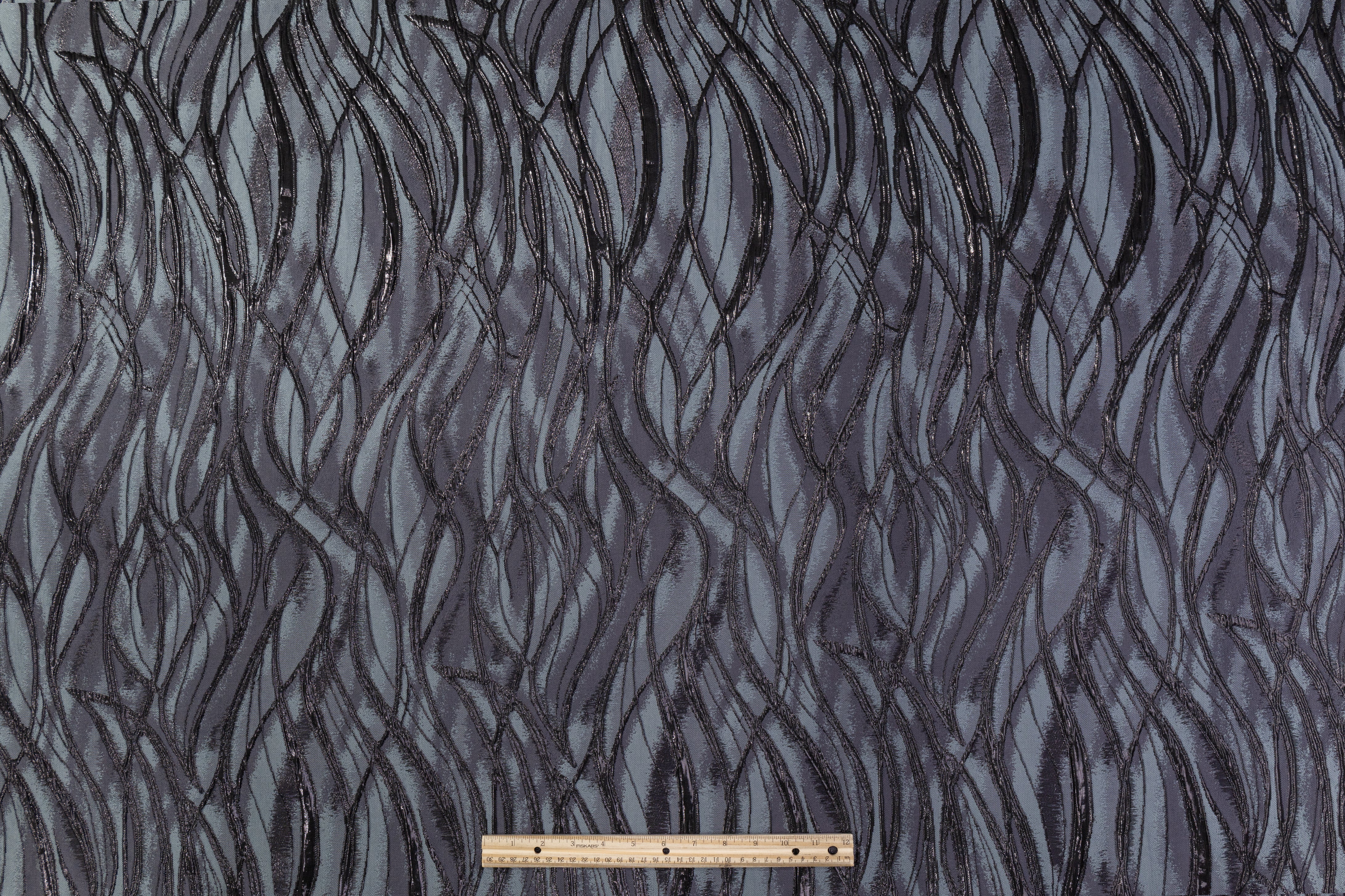 Abstract Metallic Cloqué Brocade -Gray / Black