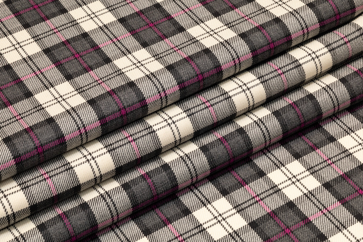 Tartan Italian Wool Suiting - Pink / Gray / Ivory