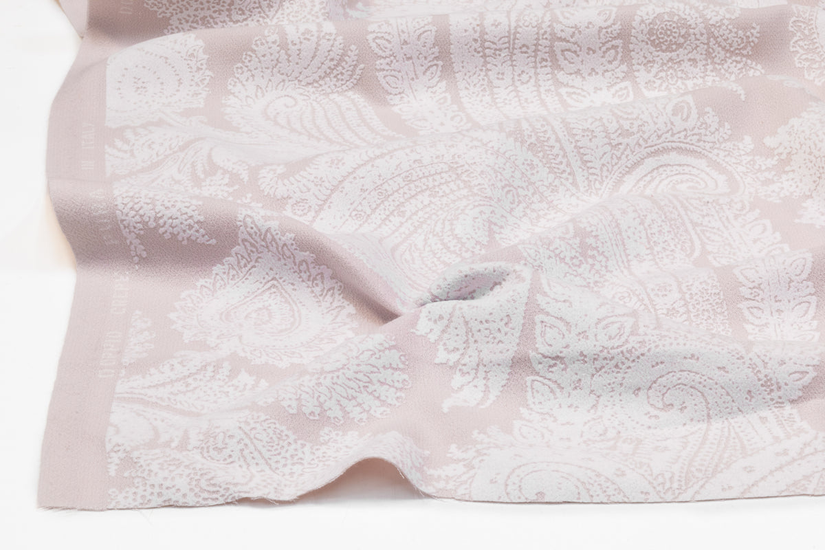 Paisley Italian Flocked Double Wool Crepe - Blush / White