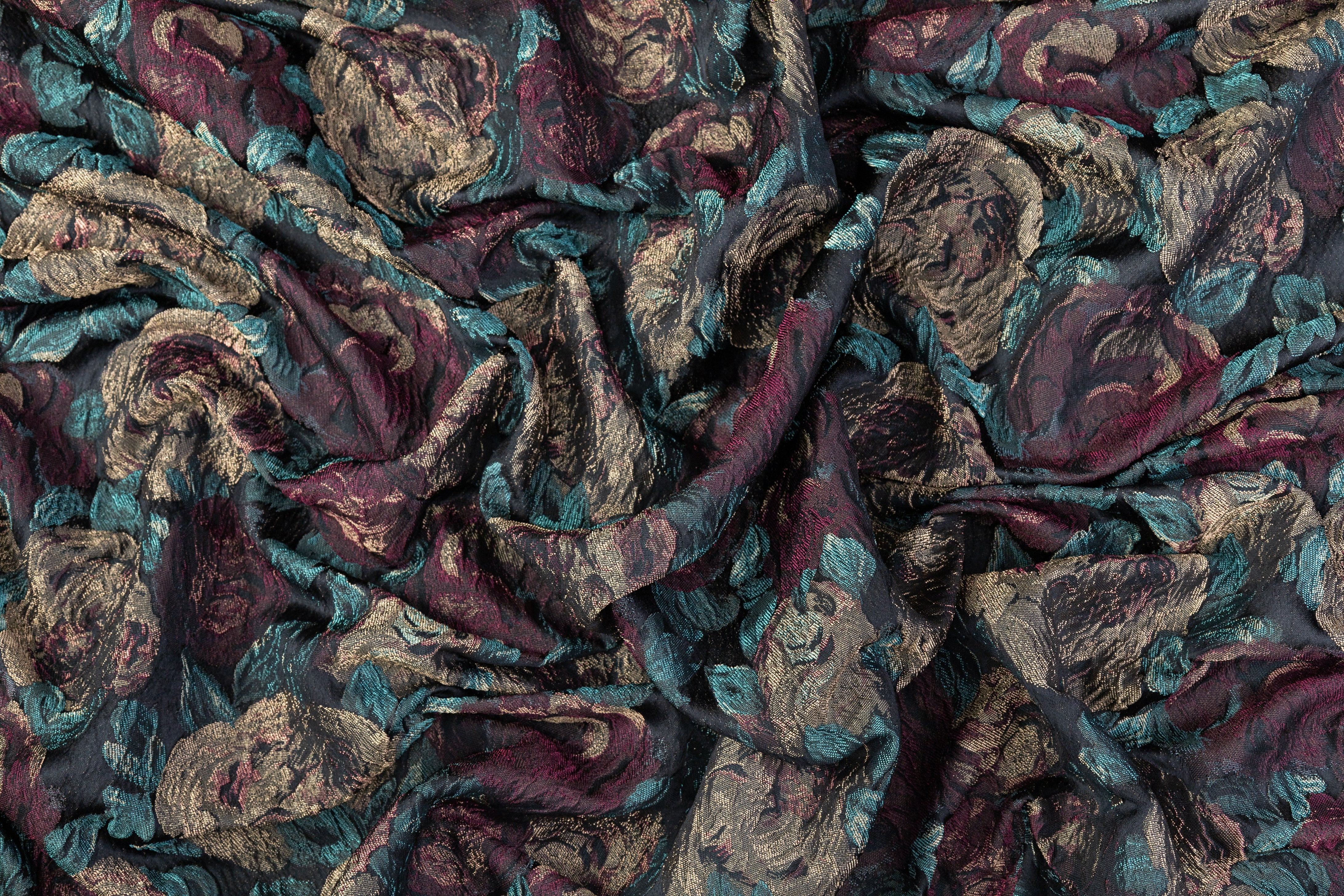 Floral Italian Cloqué Brocade - Burgundy / Teal / Brown