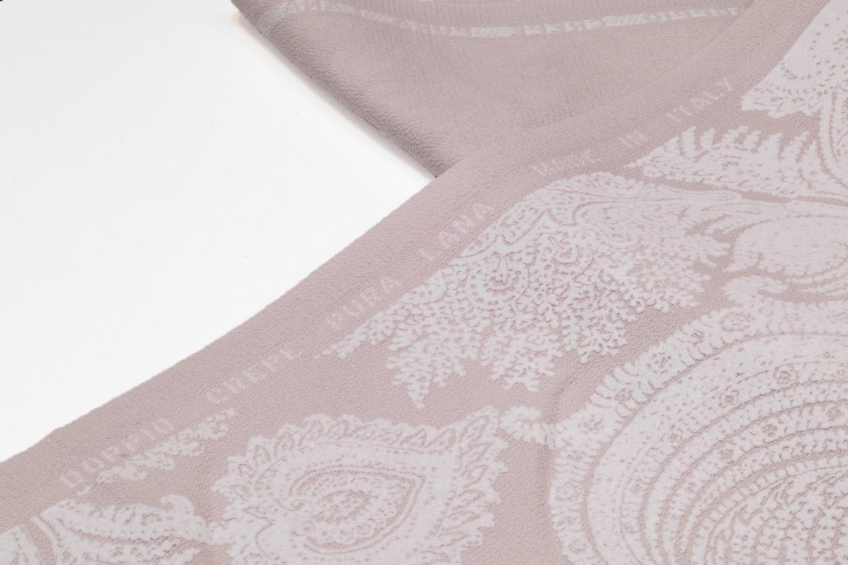 Paisley Italian Flocked Double Wool Crepe - Blush / White