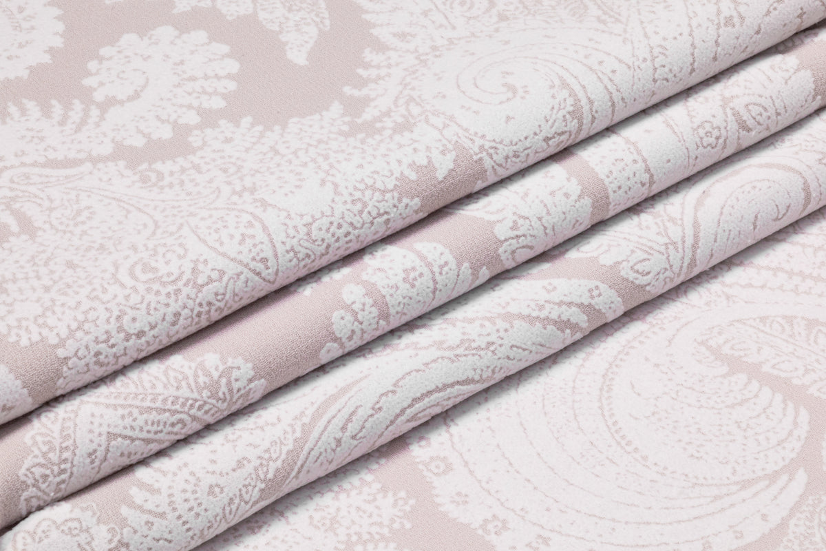 Paisley Italian Flocked Double Wool Crepe - Blush / White