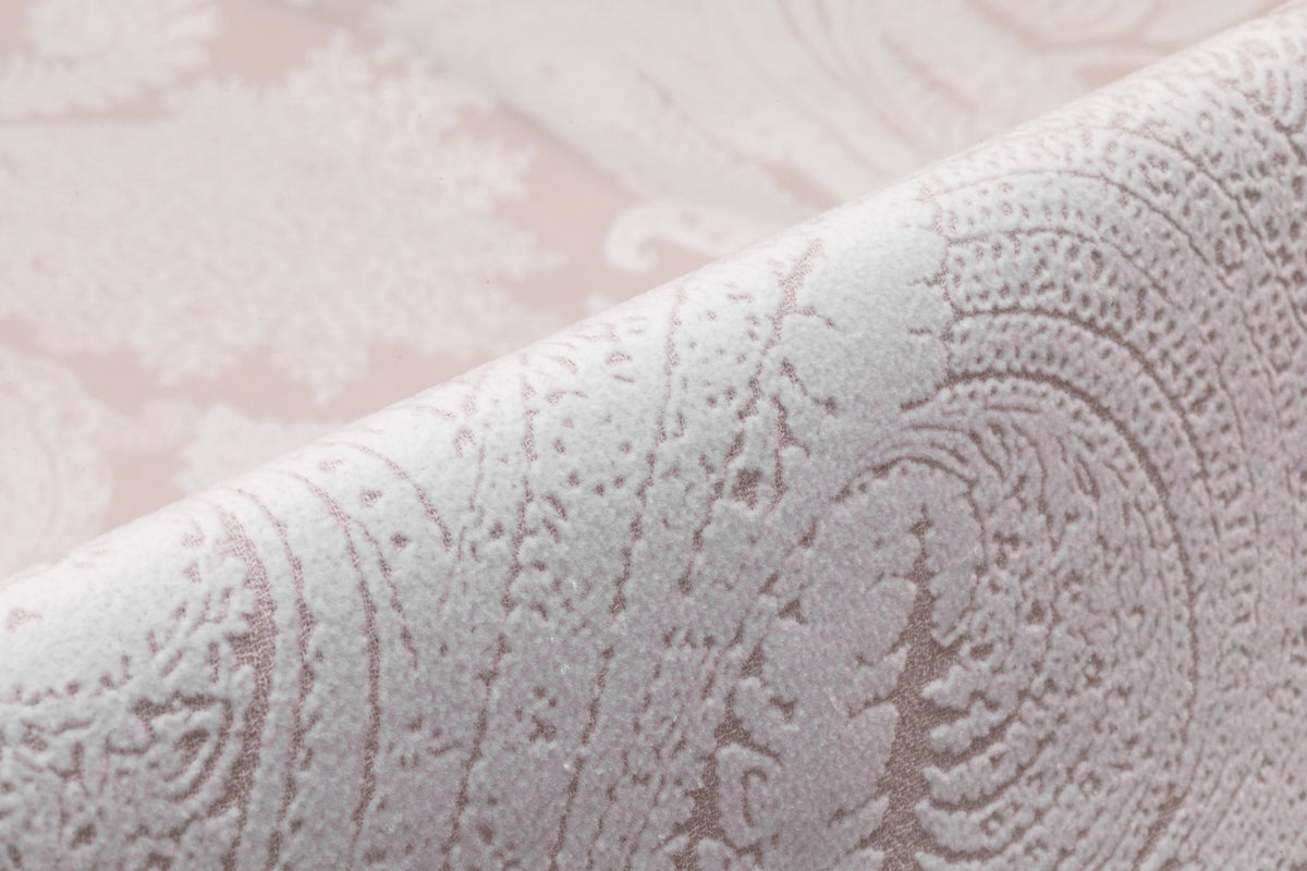 Paisley Italian Flocked Double Wool Crepe - Blush / White
