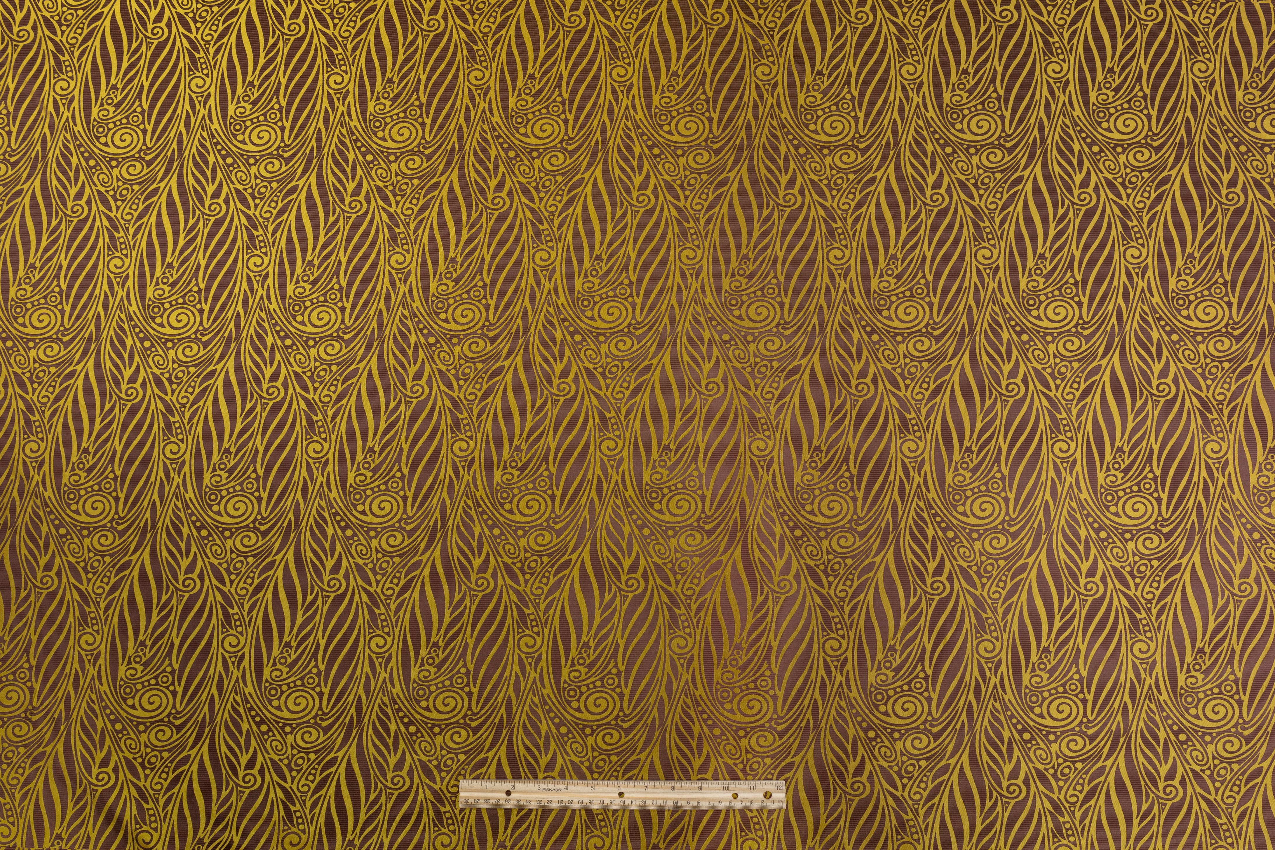 Abstract Italian Satin Brocade - Yellow / Brown