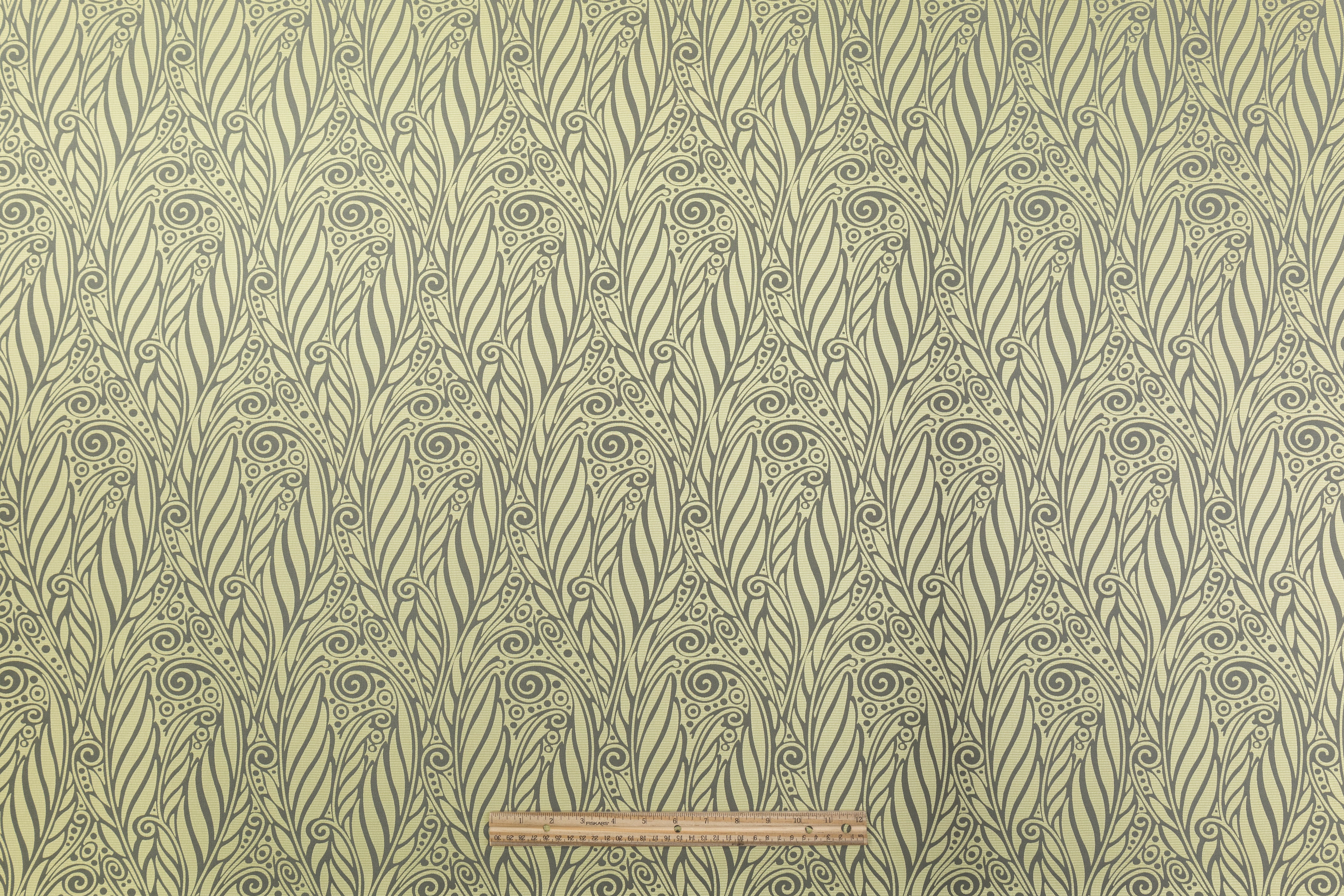 Abstract Italian Satin Brocade - Green / Gray