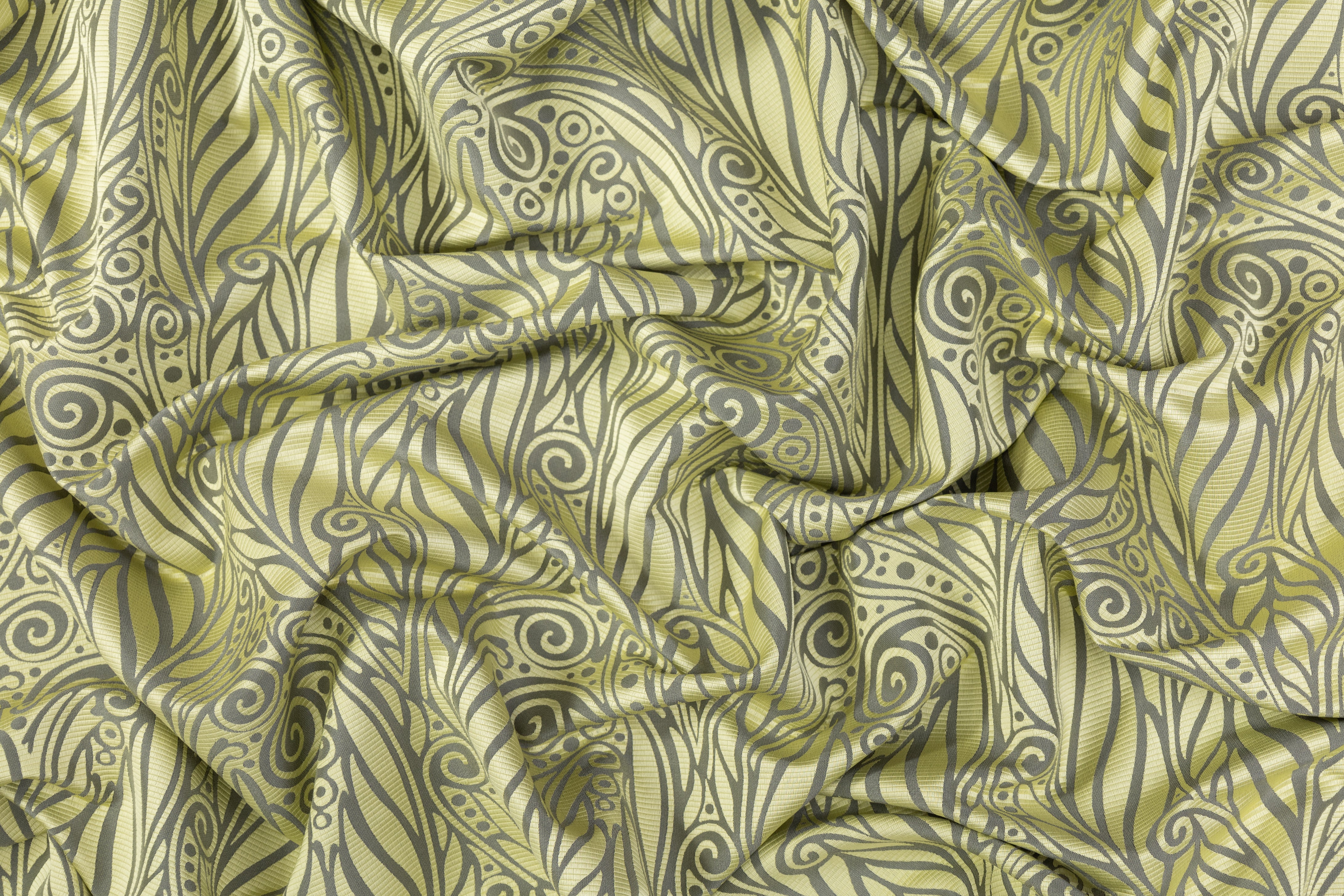 Abstract Italian Satin Brocade - Green / Gray