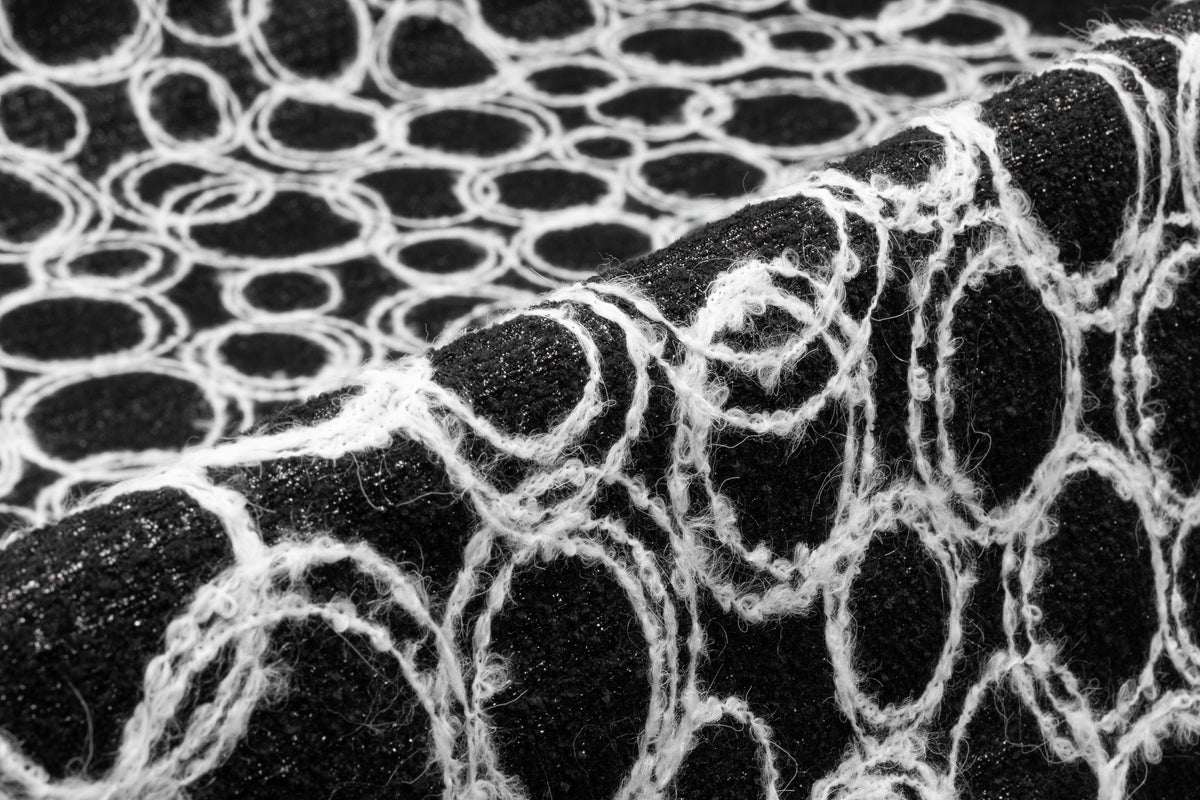 Geometric Metallic Wool Blend Tweed Boucle - Black / White
