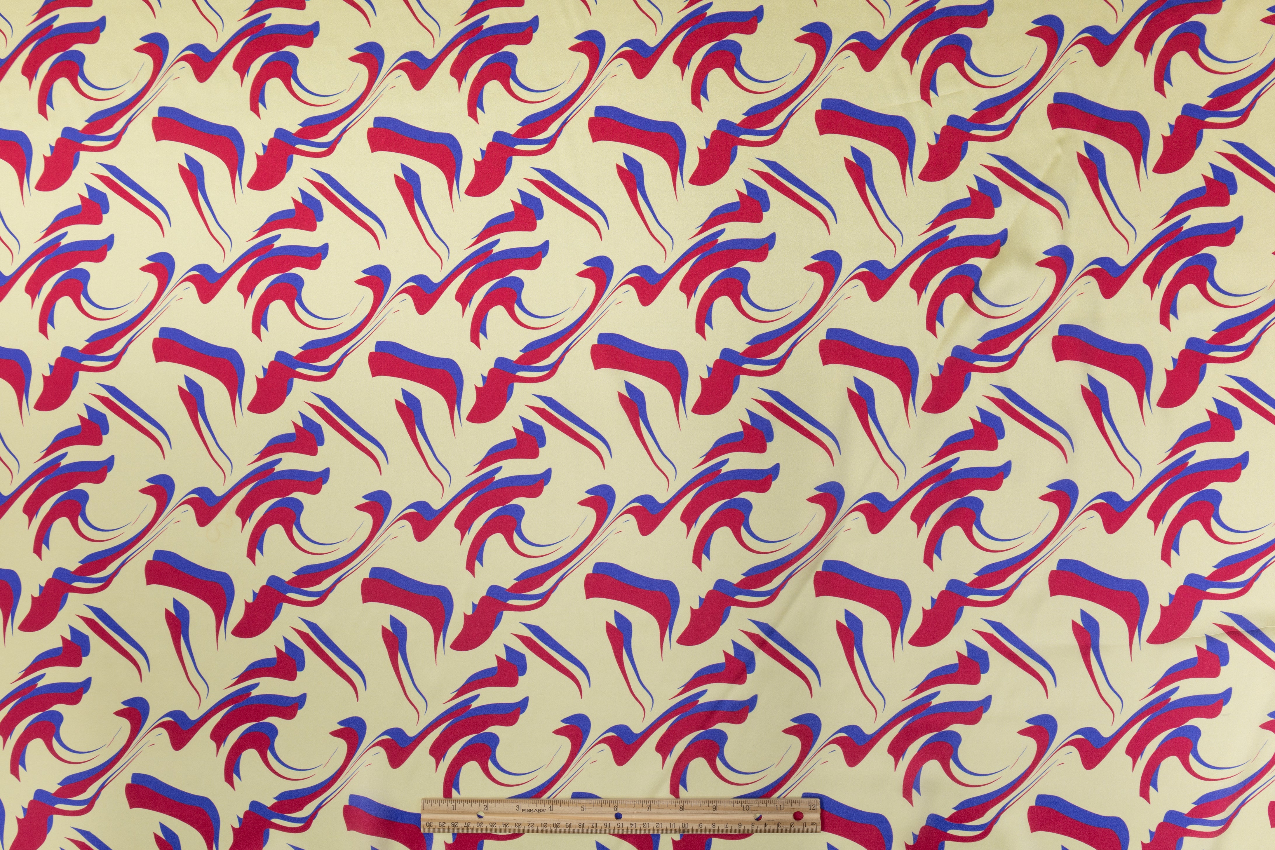 Abstract Italian Silk Charmeuse - Red / Blue / Cream