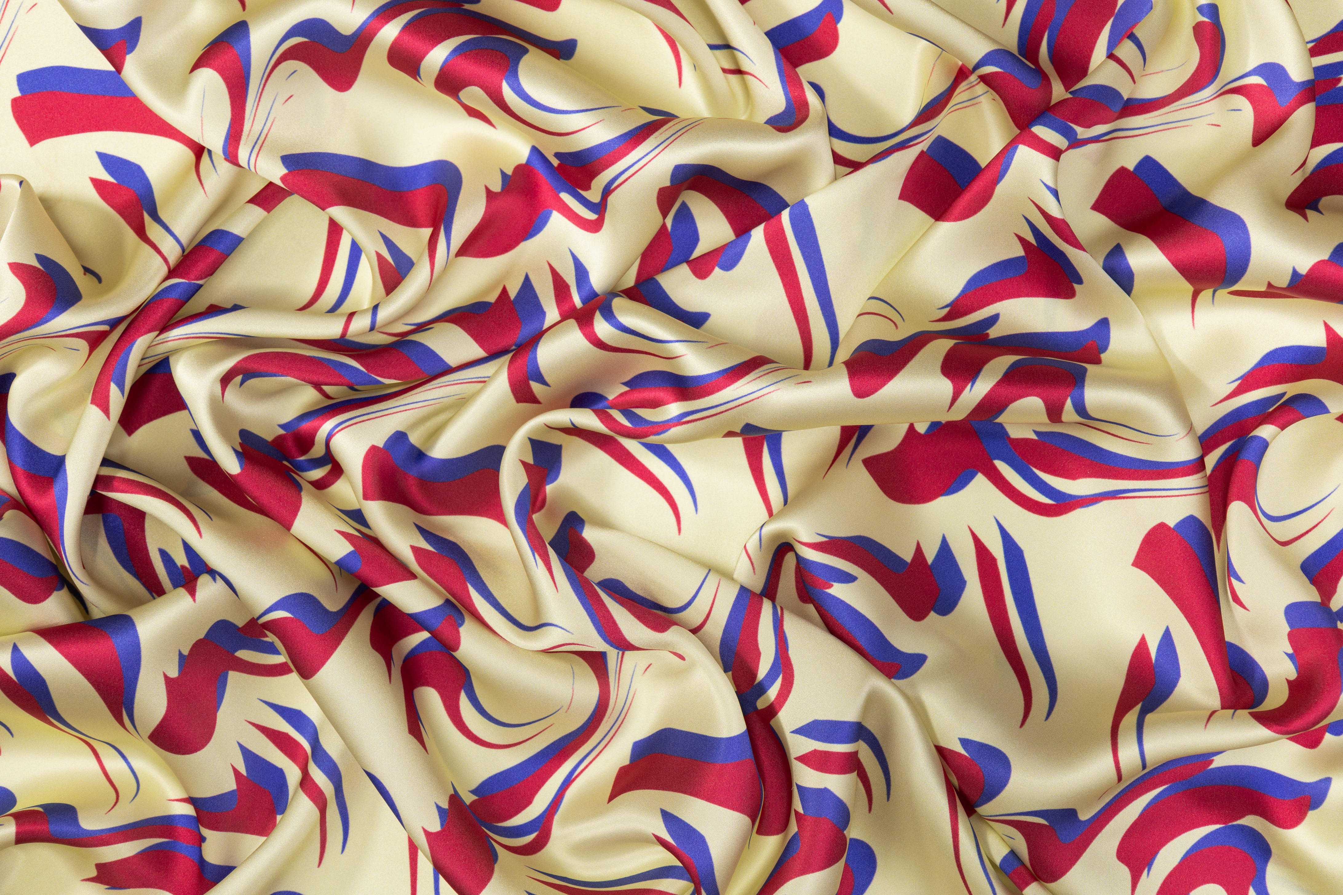 Abstract Italian Silk Charmeuse - Red / Blue / Cream