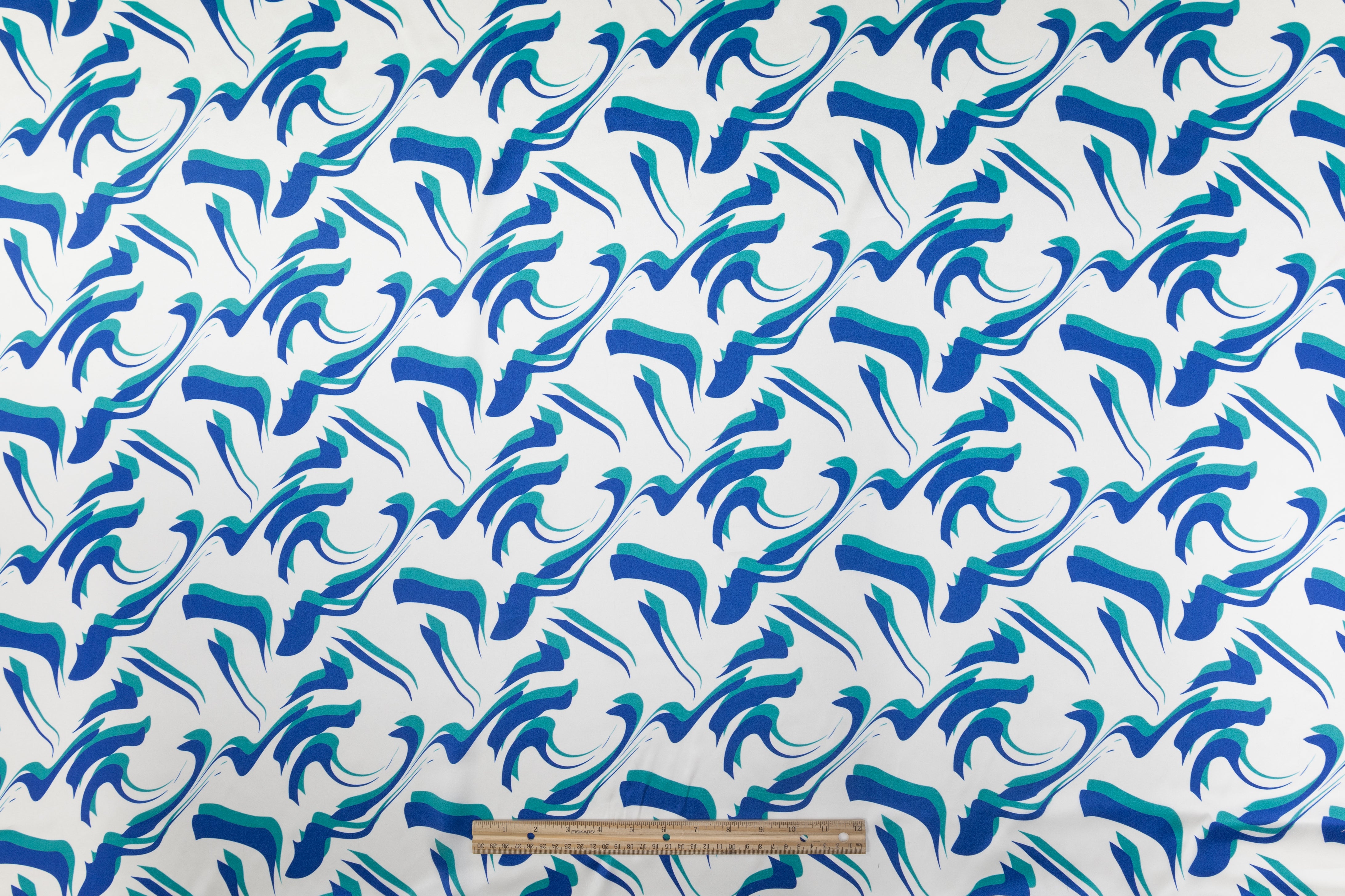 Abstract Italian Silk Charmeuse - Blue / Teal / White