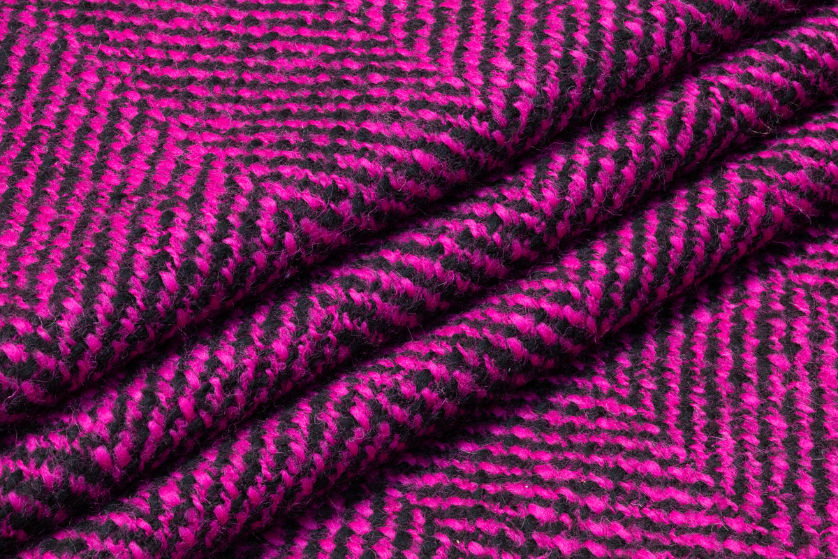 Herringbone Italian Wool Coating - Fucshia / Black