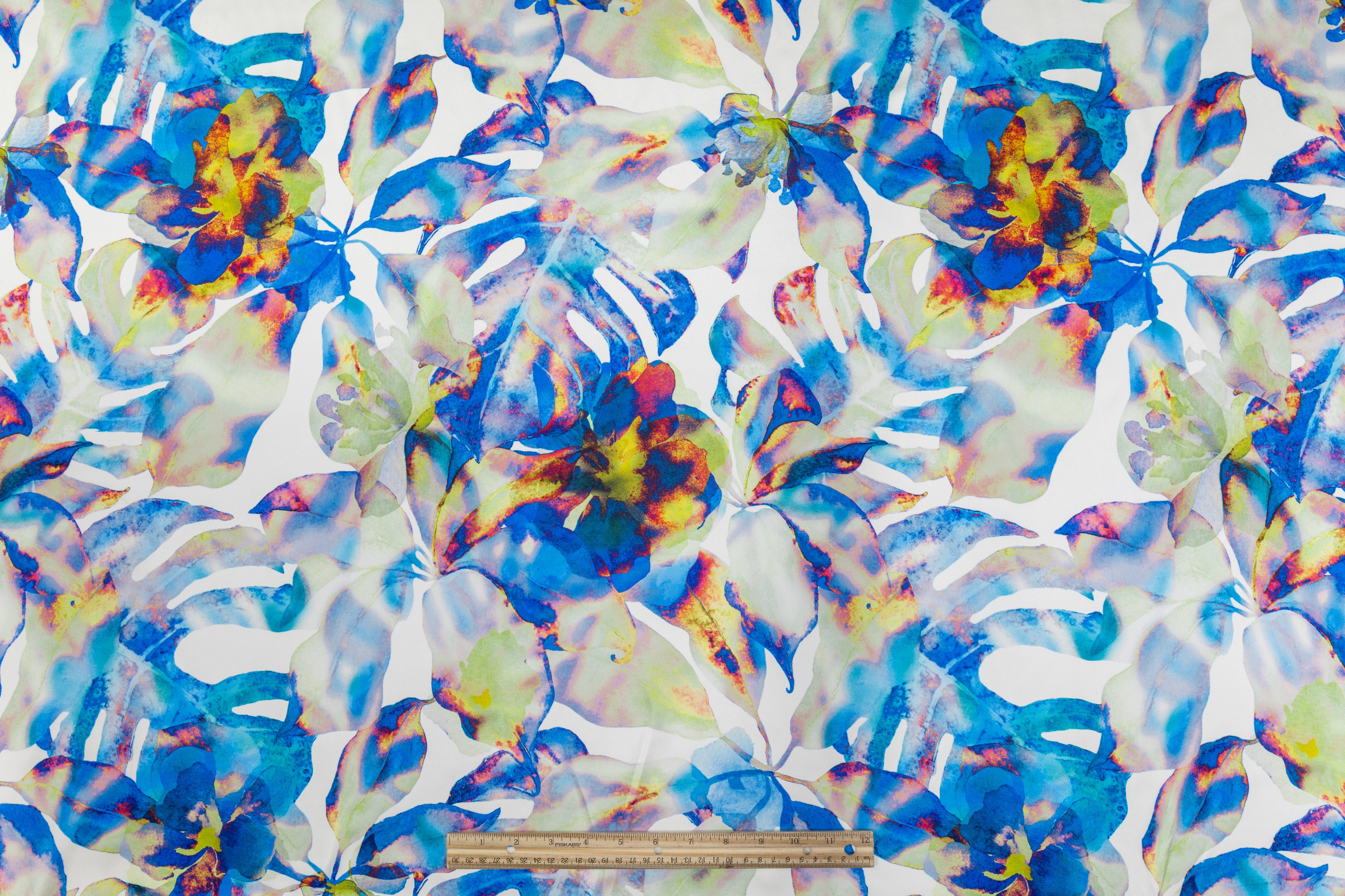 Watercolor Floral Italian Silk Charmeuse - Blue
