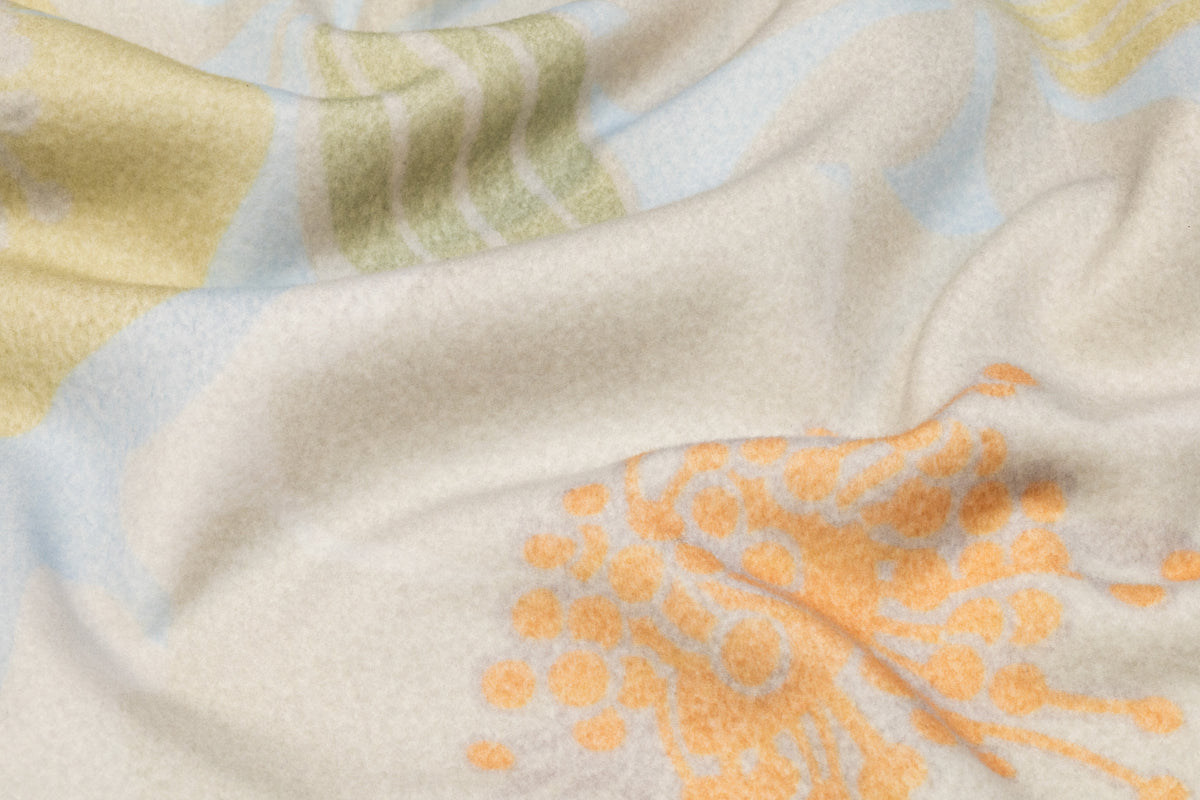 Floral Italian Double Wool Nylon Coating - Blue / Green / Orange