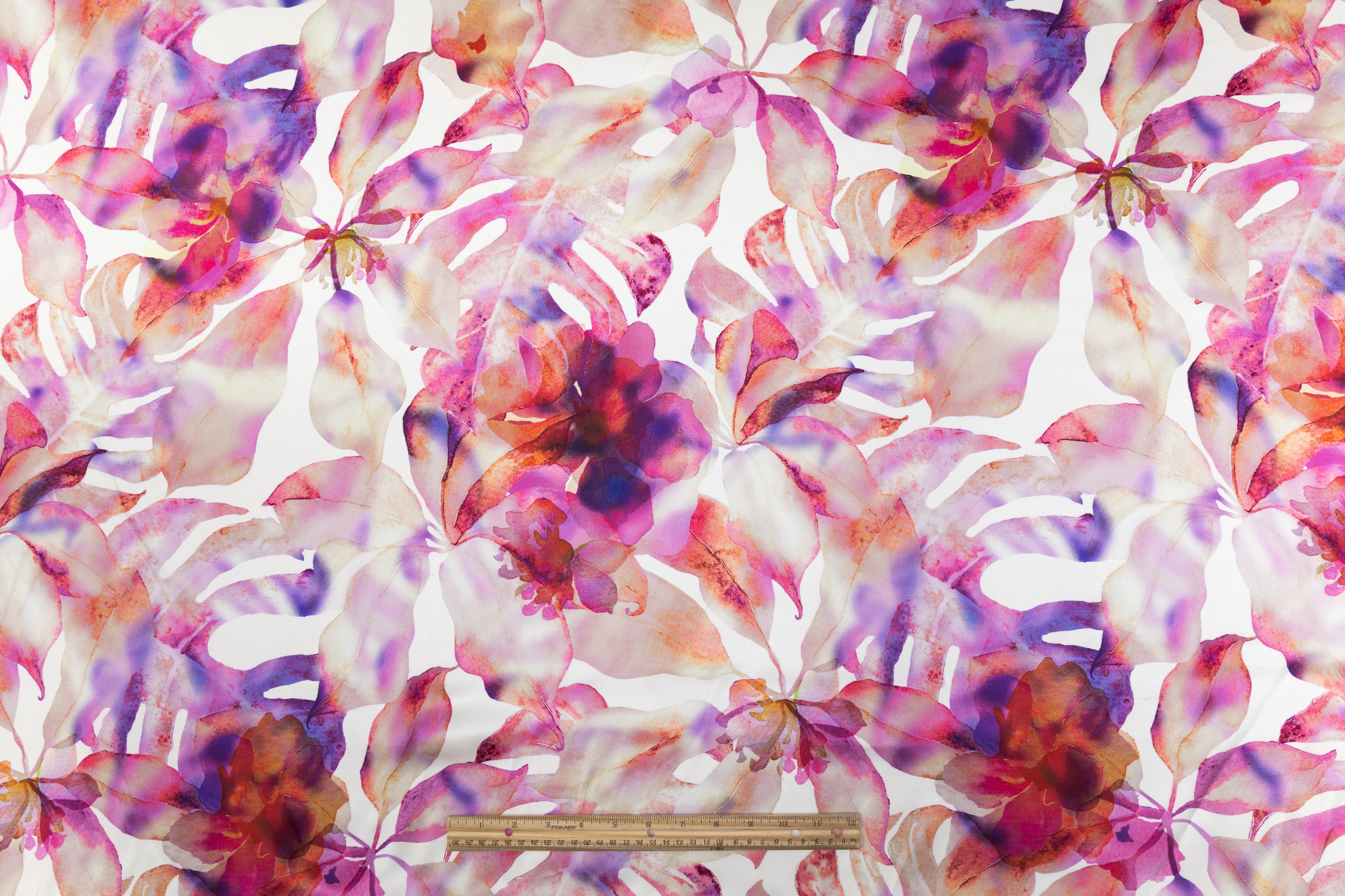 Watercolor Floral Italian Silk Charmeuse - Magenta