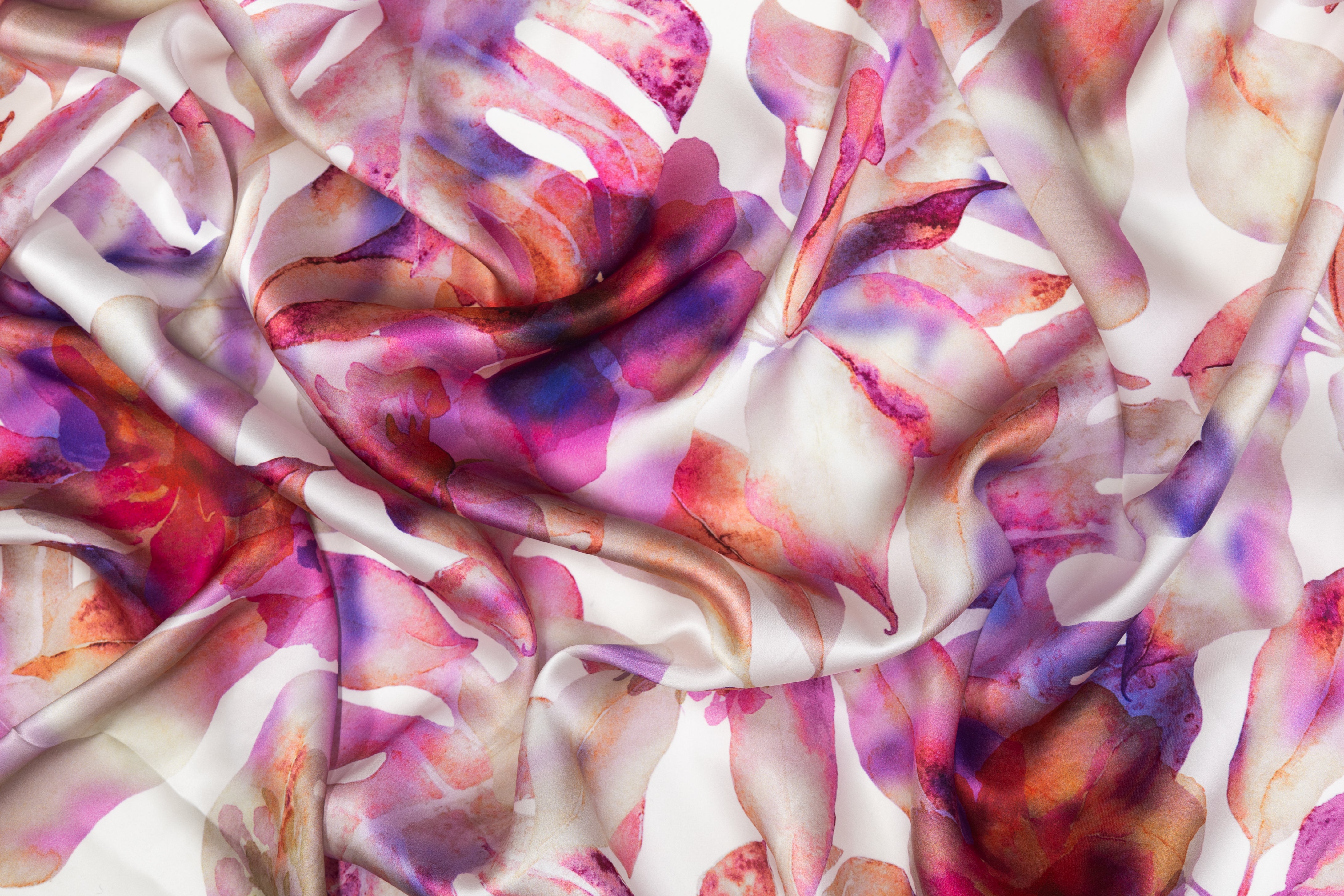 Watercolor Floral Italian Silk Charmeuse - Magenta