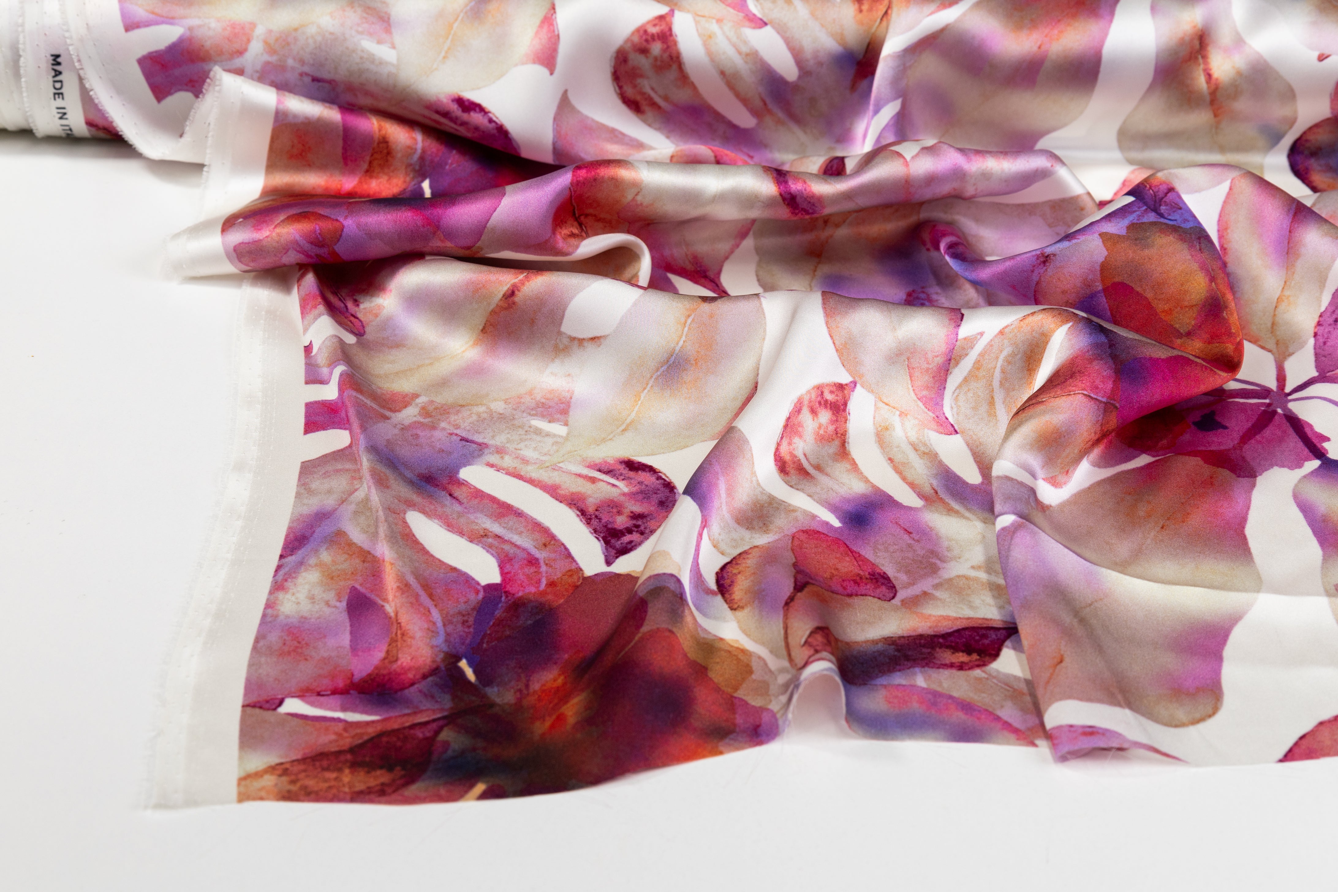 Watercolor Floral Italian Silk Charmeuse - Magenta