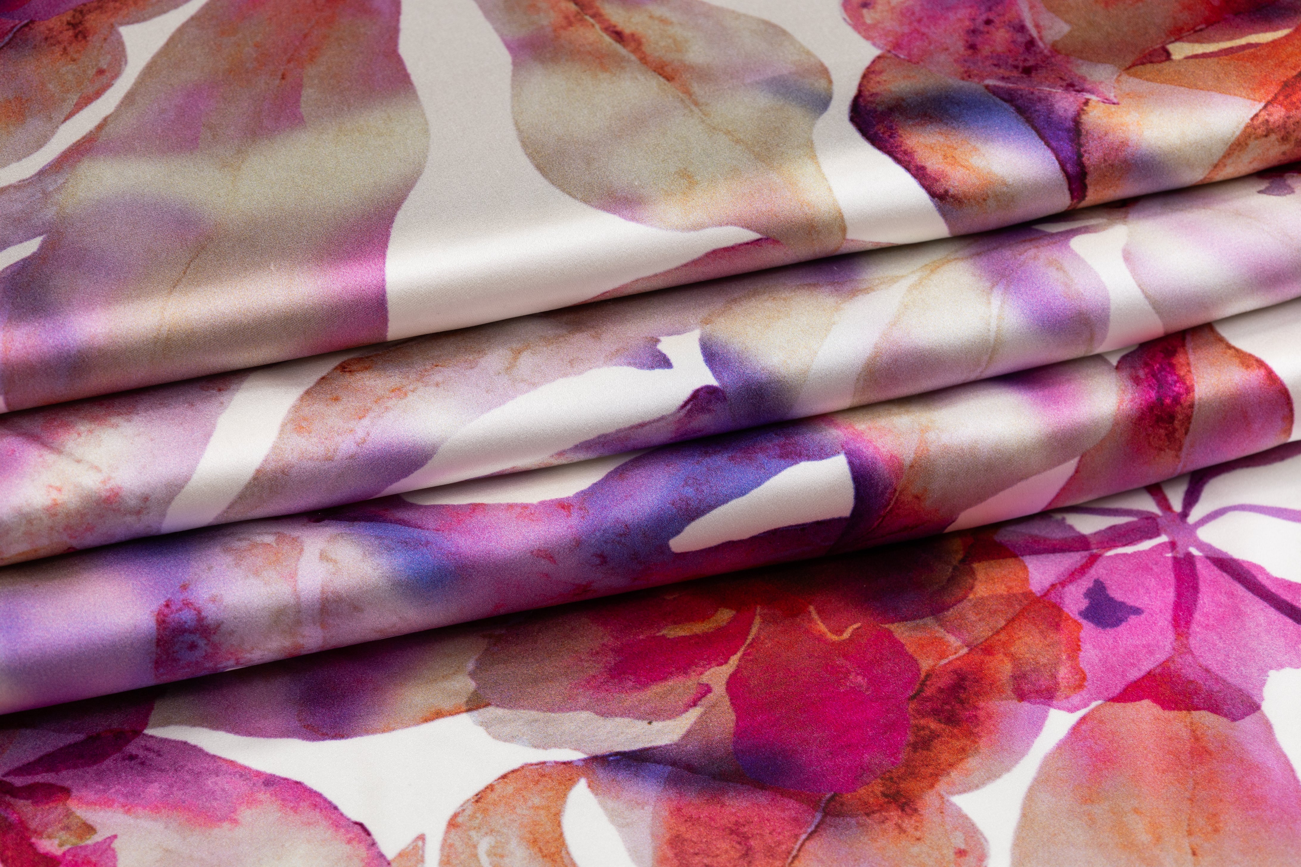 Watercolor Floral Italian Silk Charmeuse - Magenta