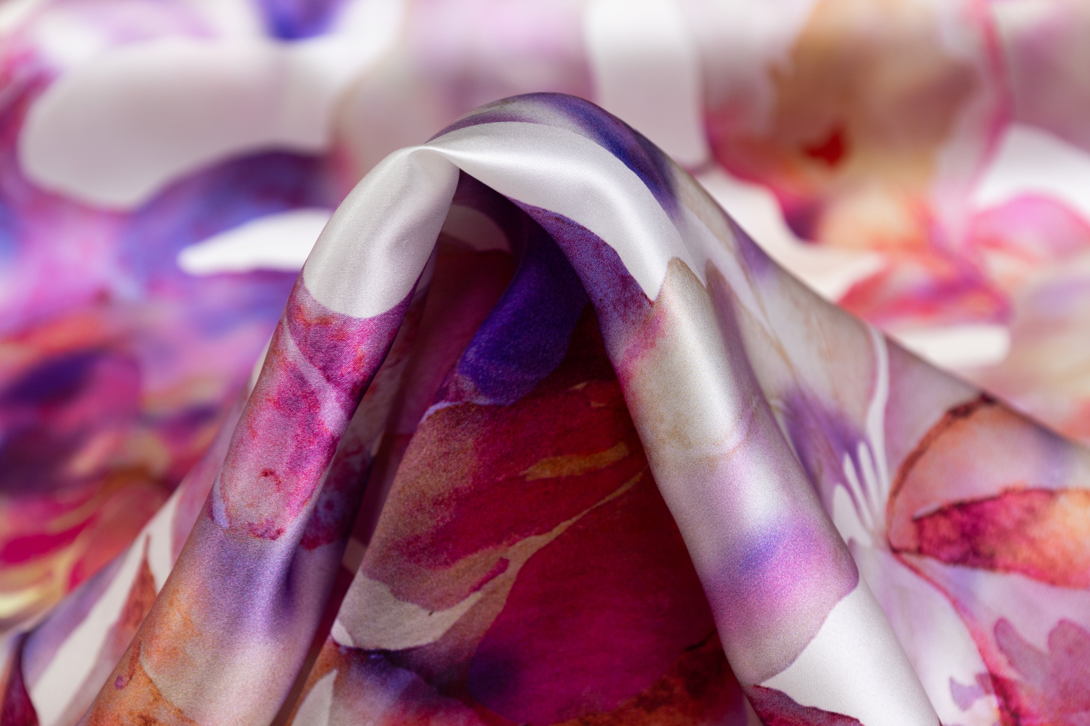 Watercolor Floral Italian Silk Charmeuse - Magenta