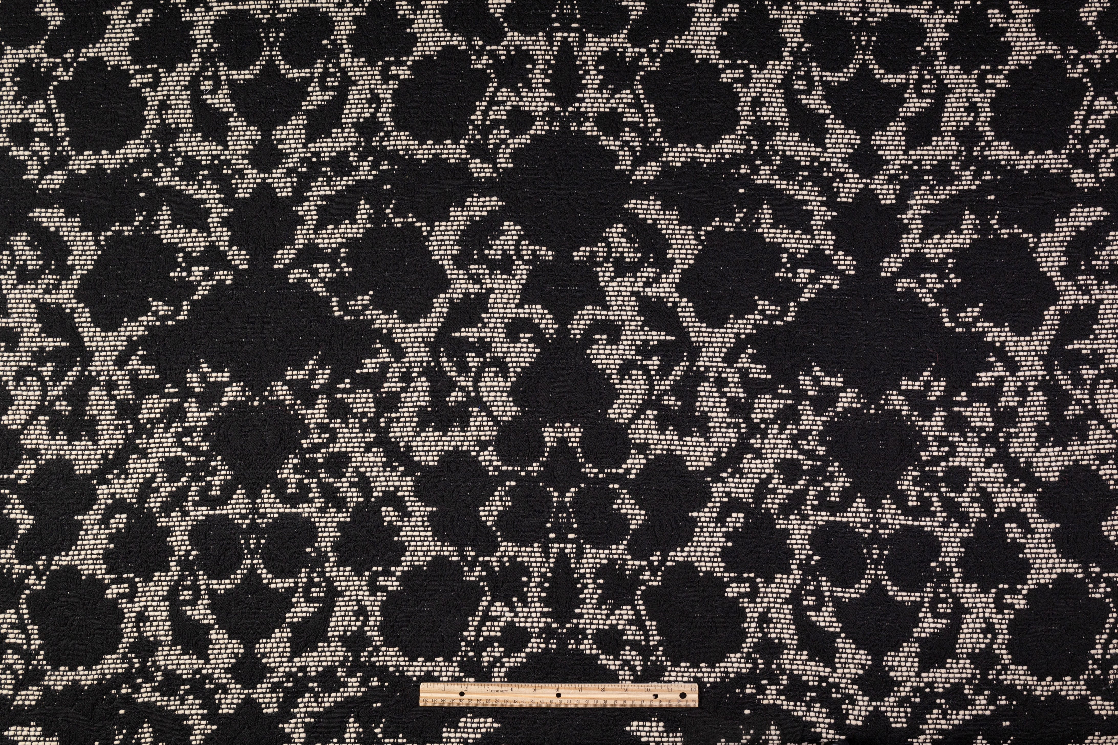 Floral Damask Italian Wool Blend Brocade - Black / Ivory