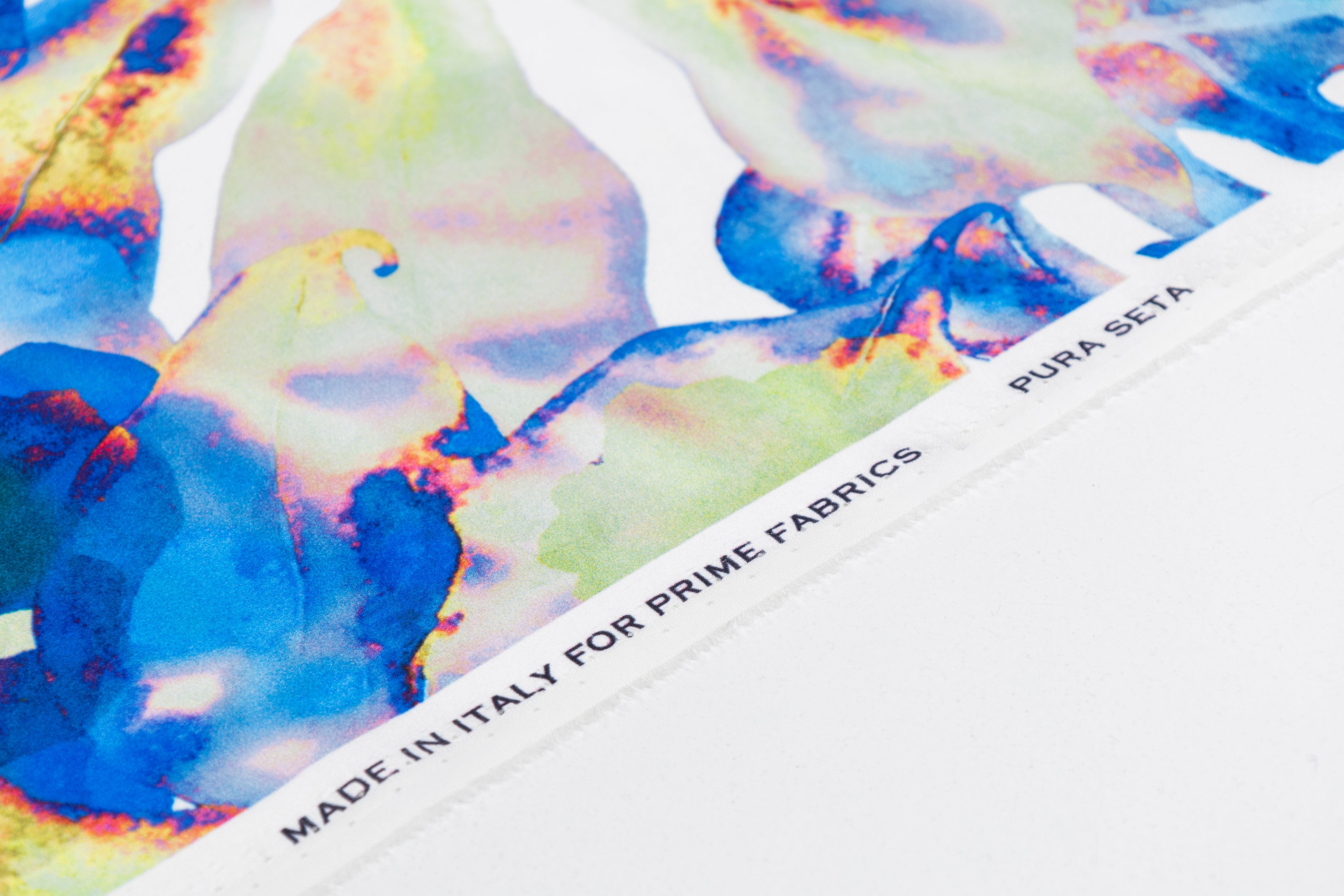 Watercolor Floral Italian Silk Charmeuse - Blue