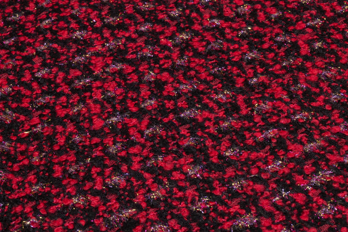 Metallic Italian Wool Blend Tweed Bouclé - Berry Red