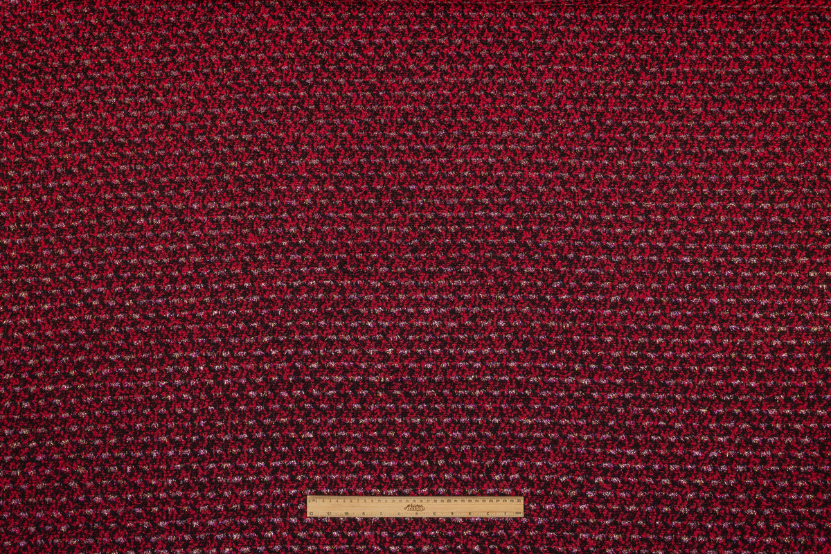 Metallic Italian Wool Blend Tweed Bouclé - Berry Red