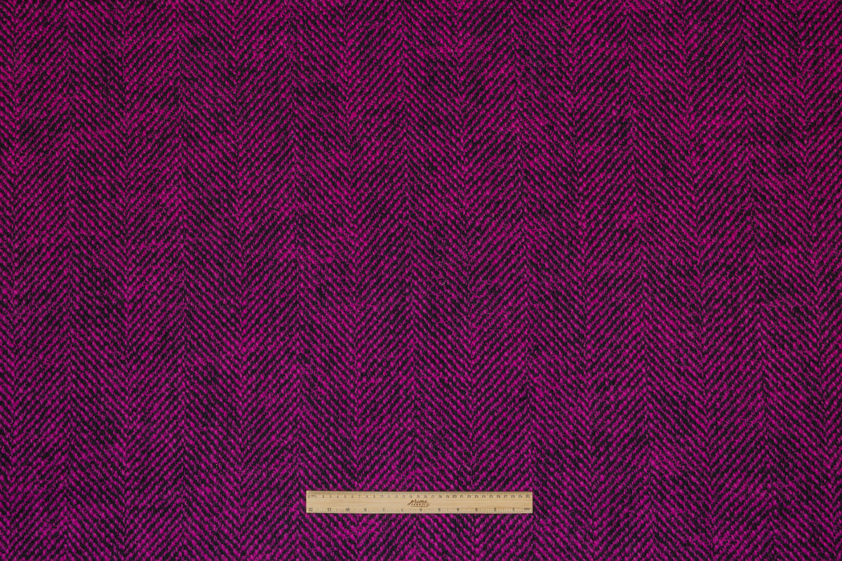 Herringbone Italian Wool Coating - Fucshia / Black