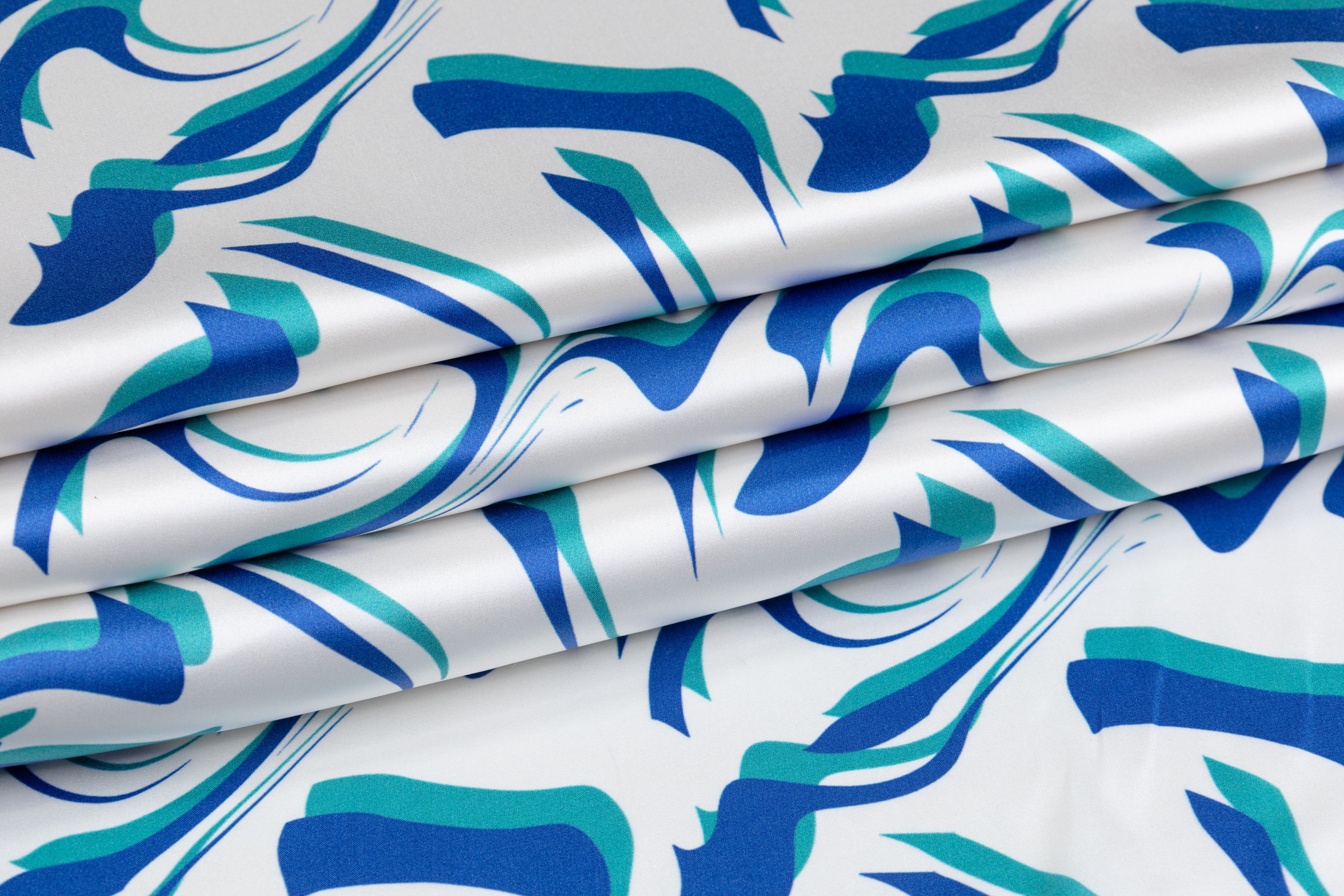 Abstract Italian Silk Charmeuse - Blue / Teal / White